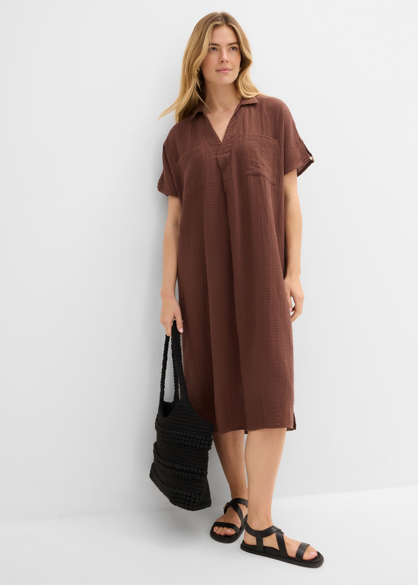 bonprix Robe tunique Oversize-Passform, Kaftan-Schnitt, Kimonoärmel, aus Baumwolle