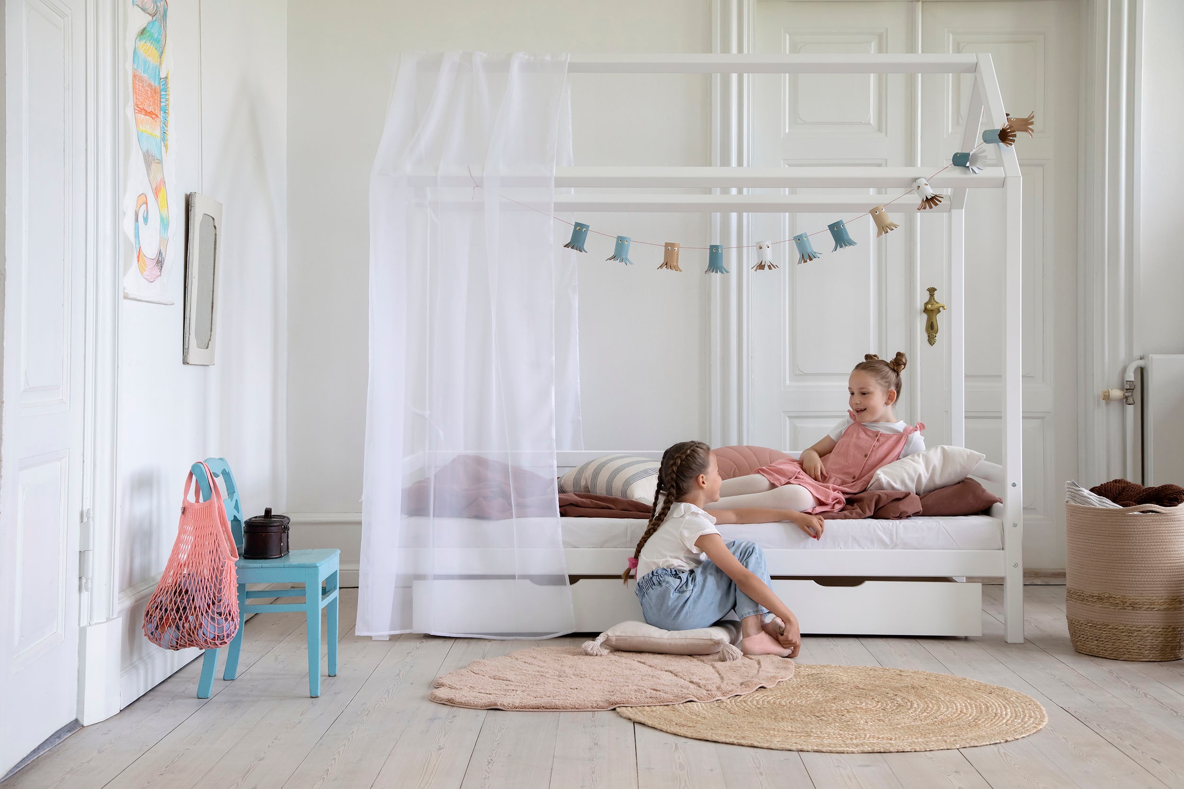 Hoppekids Lit d'enfant »ECO Dream« lit maison avec toit 90x200 massif blanc