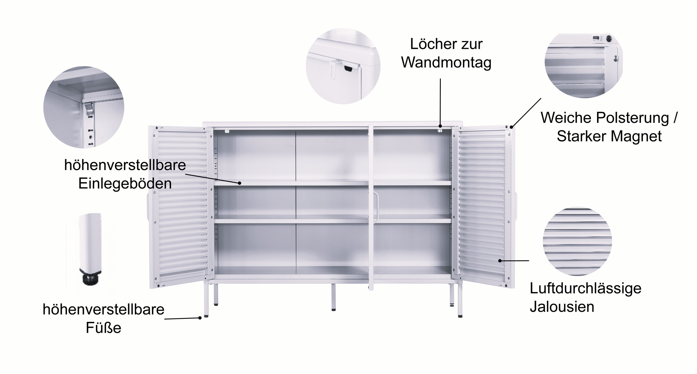 GOODproduct Wäscheschrank »GERRON Sideboard Wäscheschrank Metallschrank« Schrank Anrichte Kommode Breite 120cm mit 3 Türen