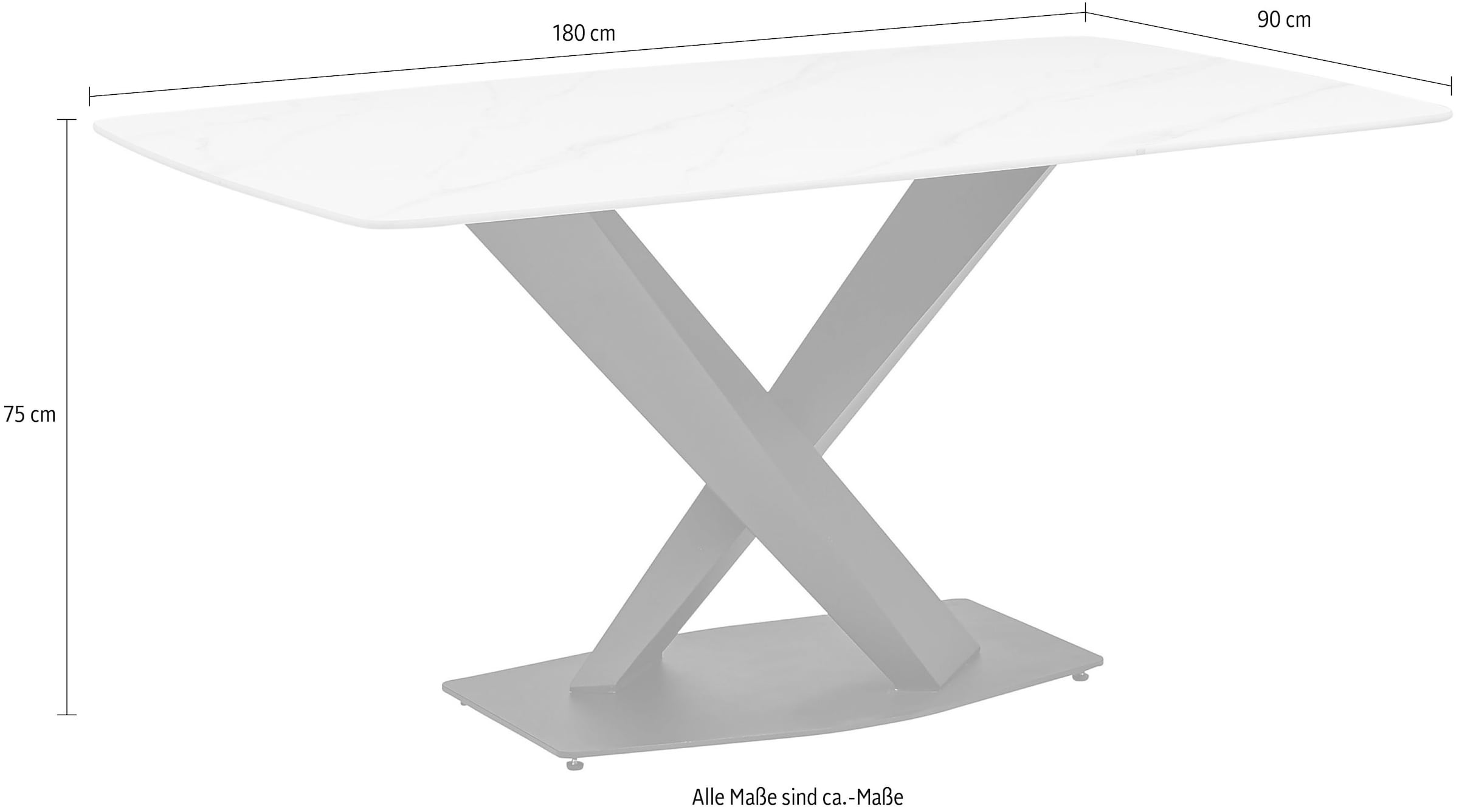 Stolkom Esstisch »Ventura Esszimmertisch Keramik, Esstisch Keramik BxHxT 180x75x90 cm« Keramikoberfläche abgerundete Ecken, Metallgestell schwarz matt