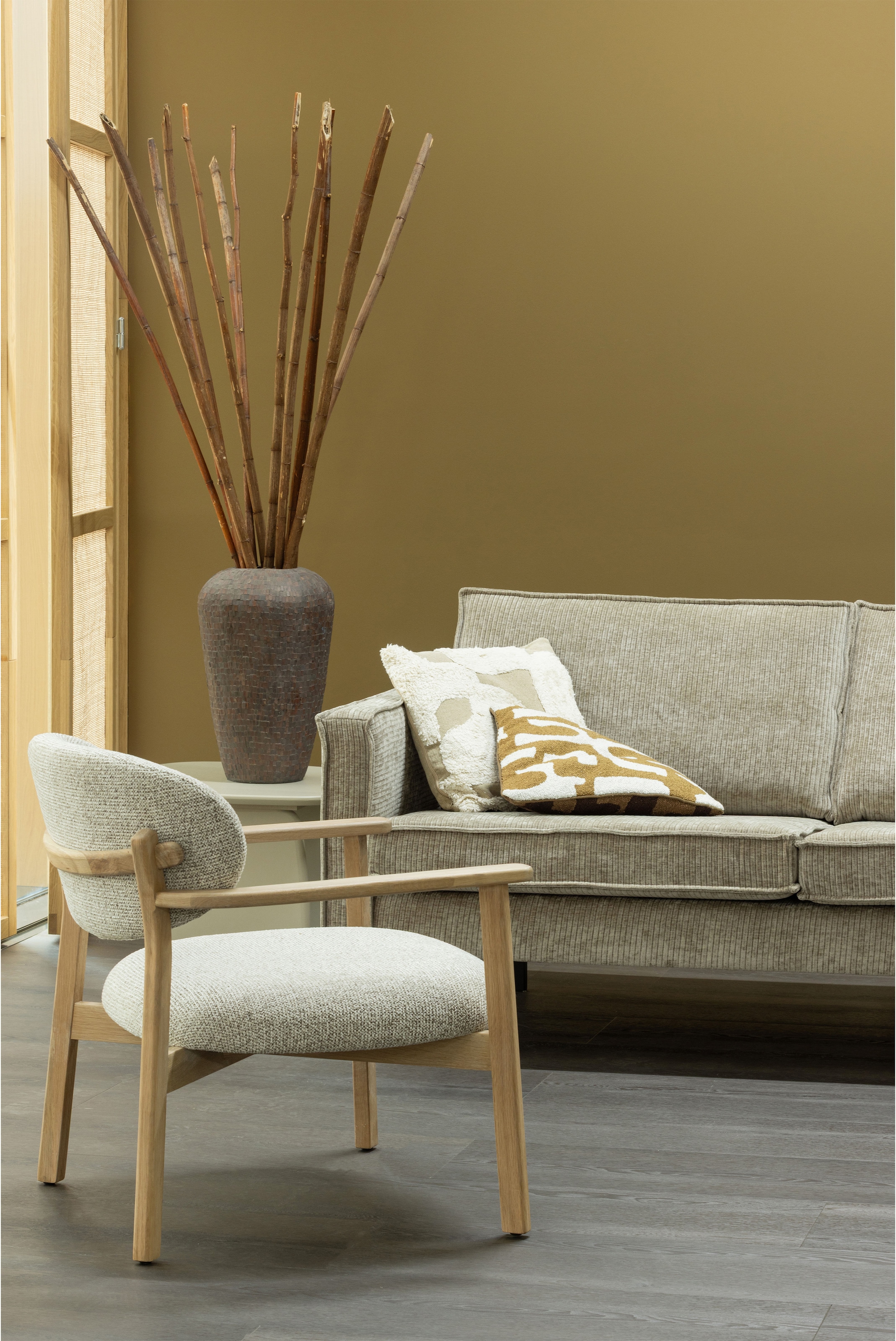 WOOOD Fauteuil lounge »Udar mit Eichenholzgestell und More-Melange-Bezug, B68 x T75 x H76 cm« très haute résistance à l'usure, accoudoirs intégrés, capacité de charge 120 kg