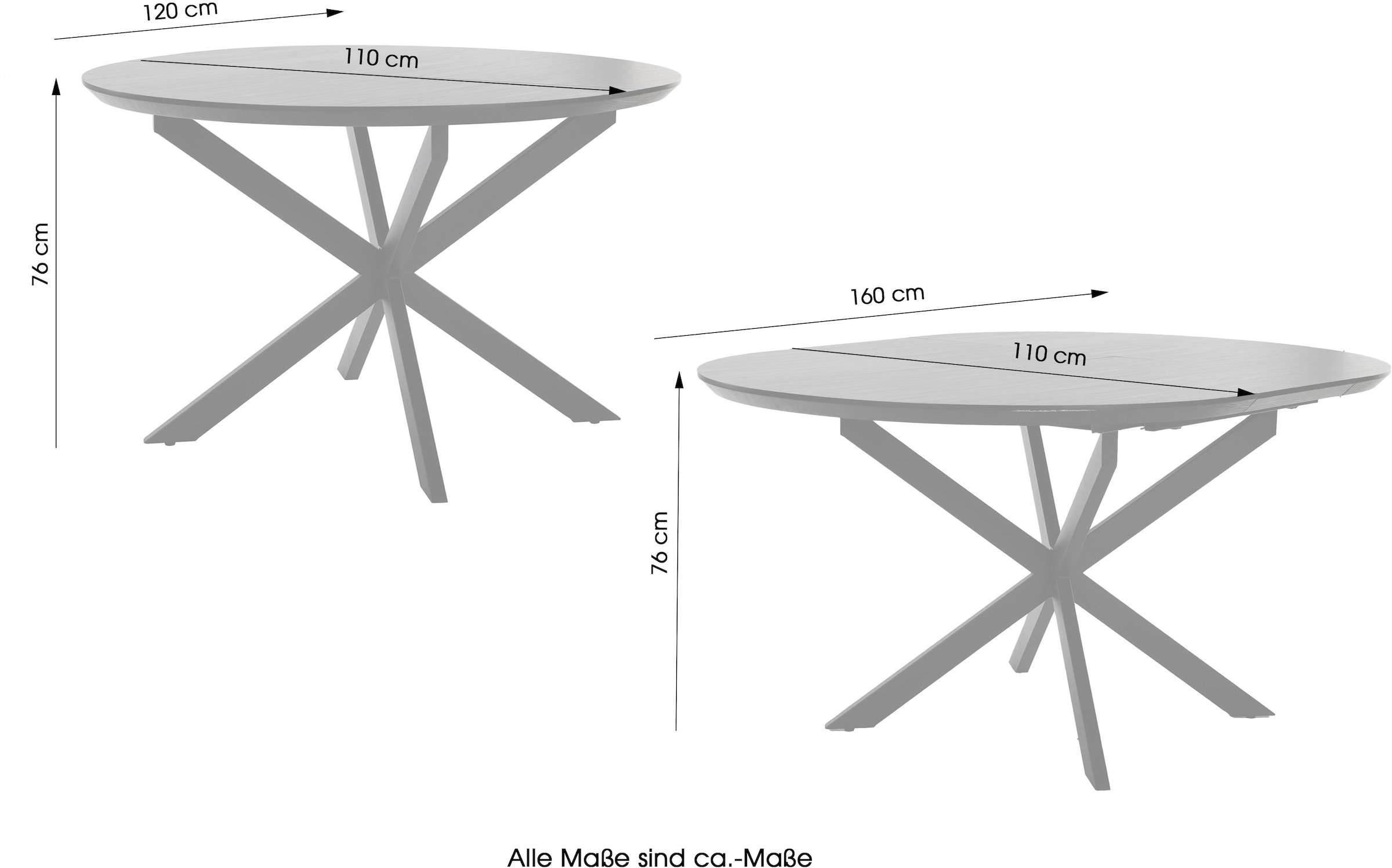 byLIVING Esstisch »Oregon« Auszug 120-160 cm, mit Schweizer Kante, Eichen-Optik schwarz