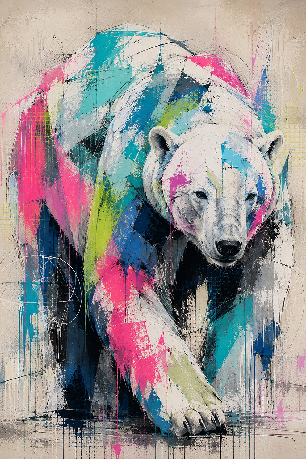 queence Acrylglasbild »Urban Art Bunter Eisbär« Abstrakt | Eisbär | Tiere 1 Stk. tlg. Wandbild Wohnzimmerdeko buntes Tiermotiv Abstrakte Kunst