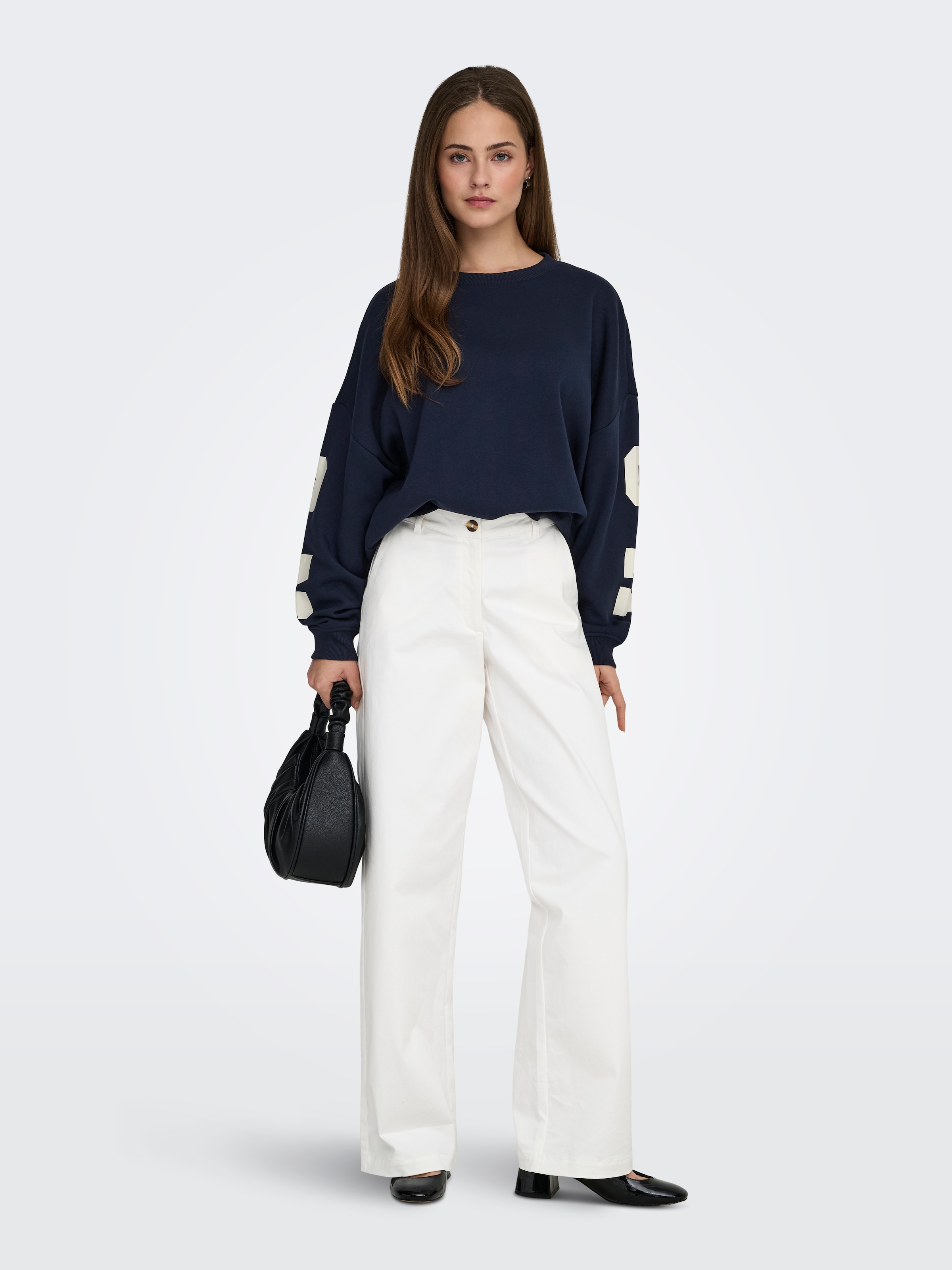 ONLY Sweat-shirt »ONLSWEAT L/S BACK/SLEEVE PRINT SWT NOOS«, mélange de coton, coupe ample
