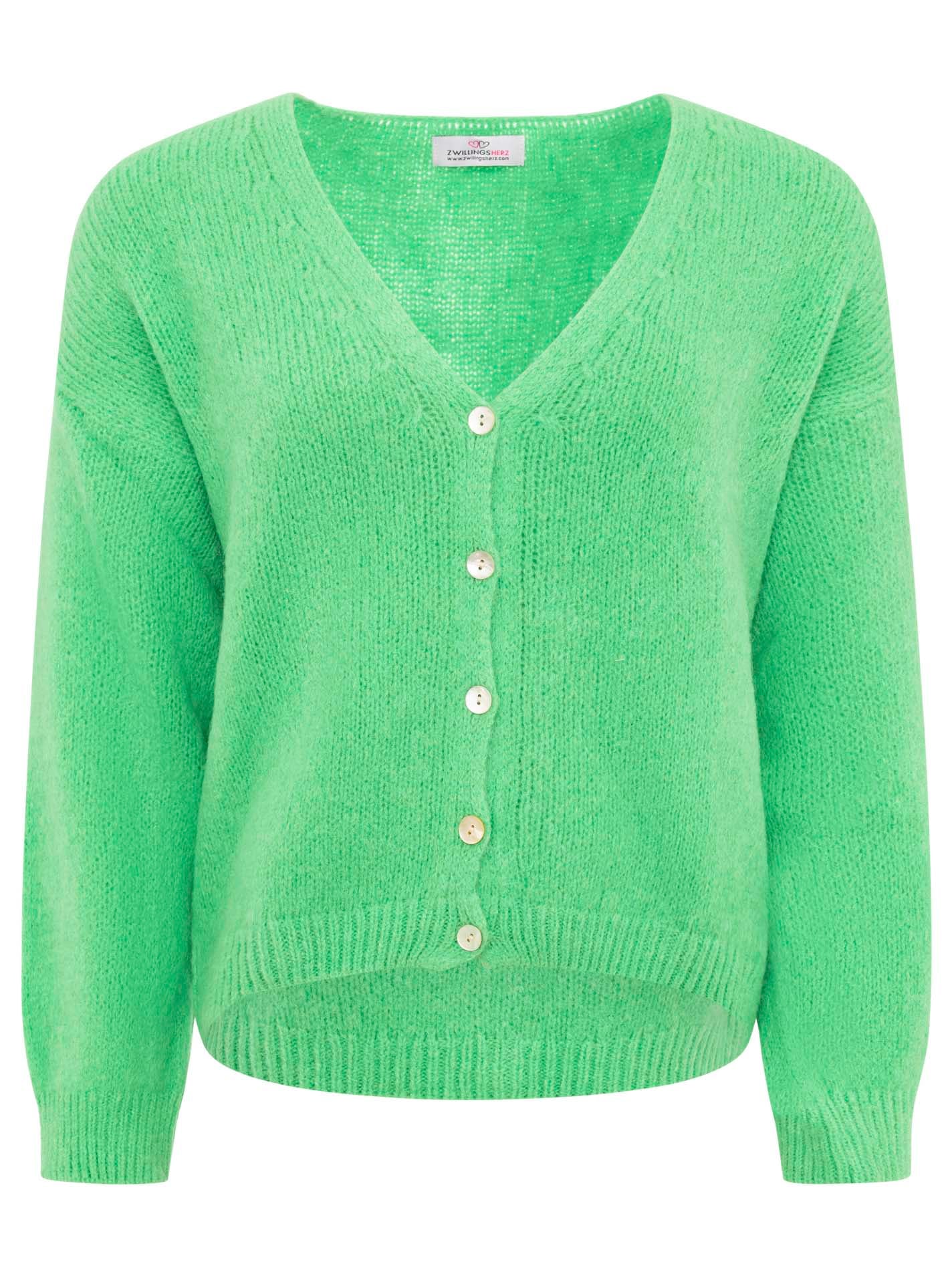 Zwillingsherz Strickjacke »"Uni"« One Size, Langarm, Knopfleiste, tiefer V-Ausschnitt, Wollanteil