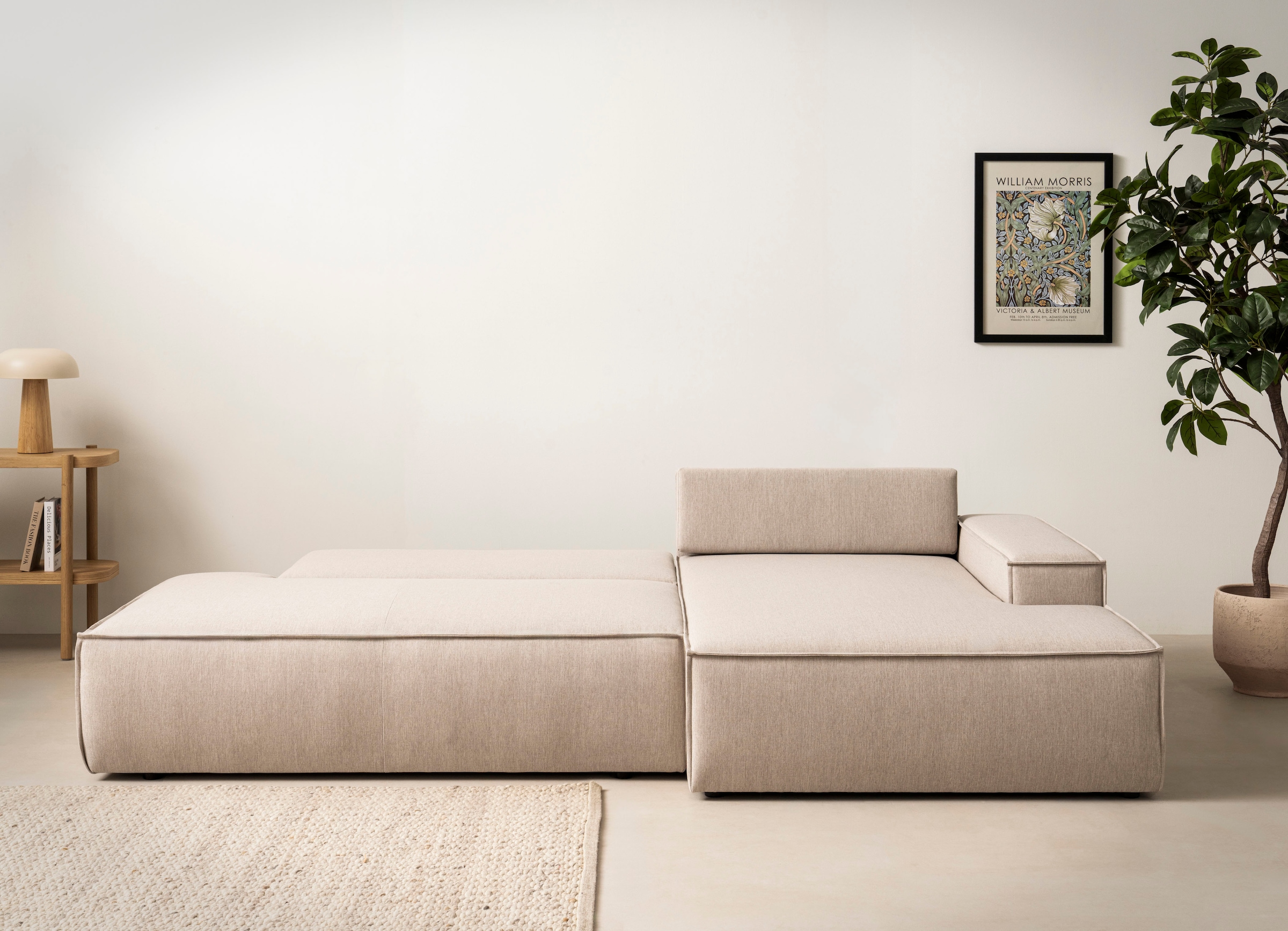 Home affaire Ecksofa »SHERWOOD,  Schlafsofa in L-Form offen (275cm), Cord, Leinenoptik« Schlaffunktion und Bettkasten, Kedernaht, hoher Sitz- & Liegekomfort,