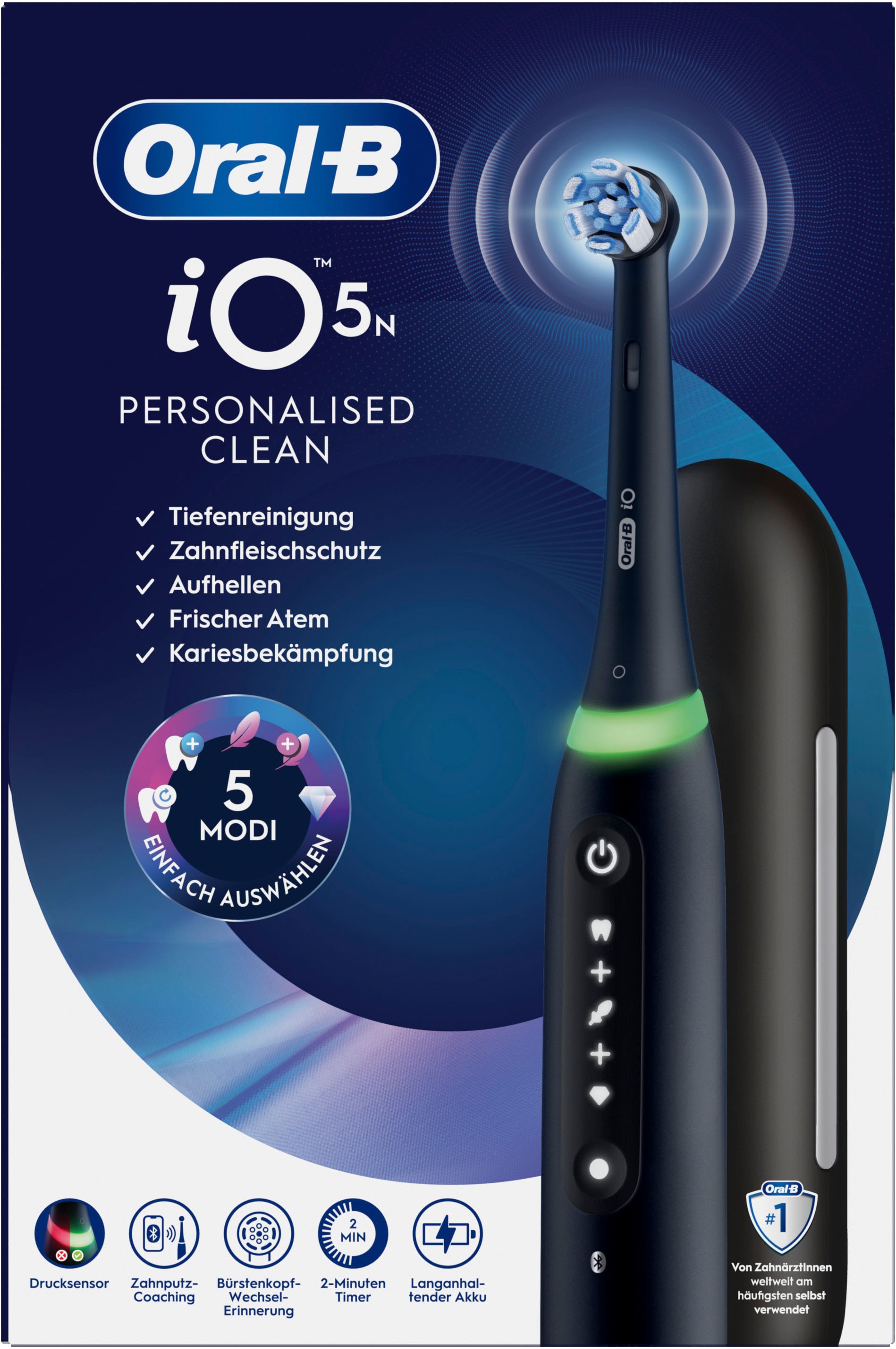 Oral-B Brosse à dents électrique »Oral-B iO Series 5« 1 cuis Aufsteckbürsten Batterie longue durée | Étui de voyage | Support pour brosse interchangeable