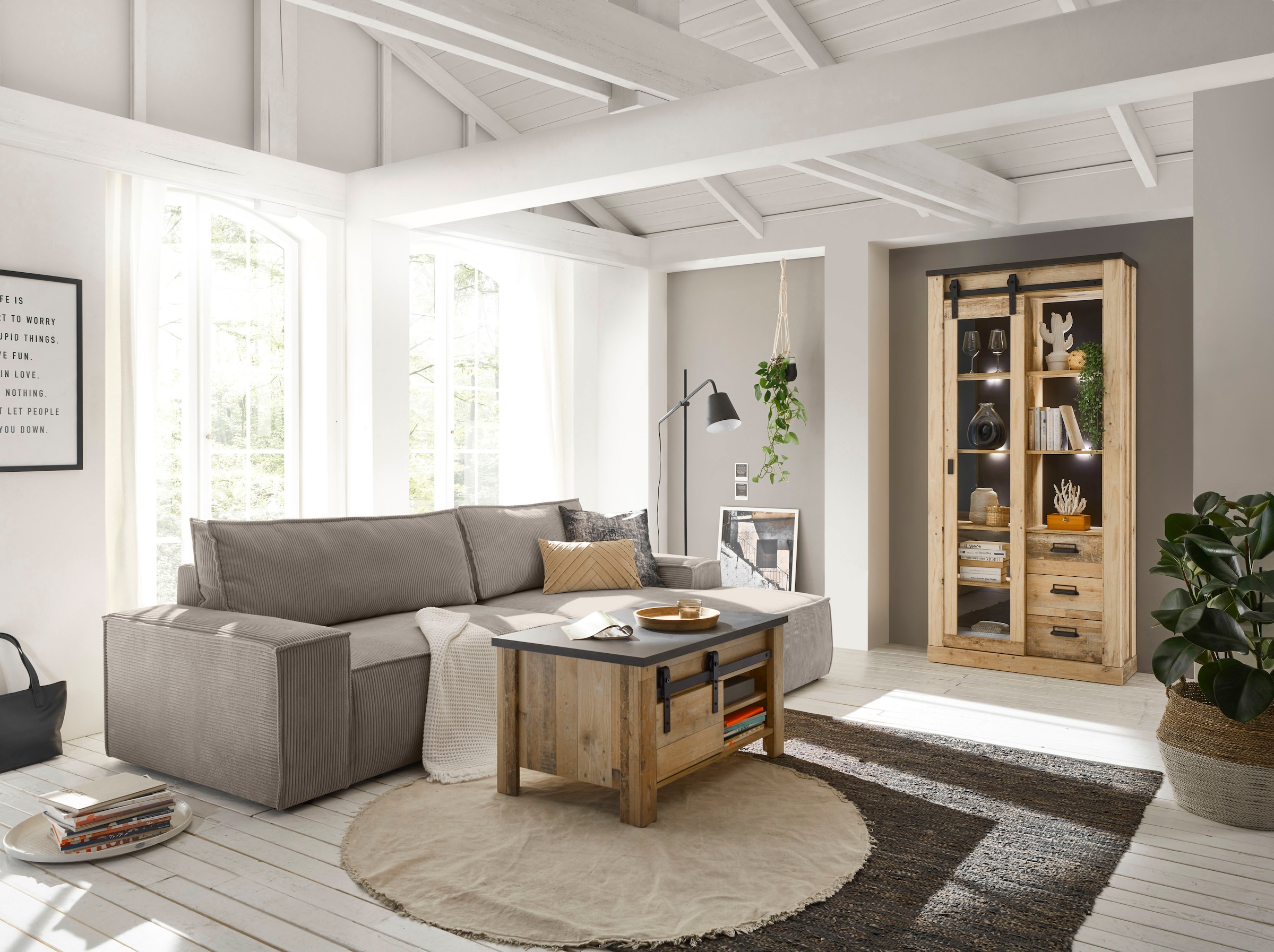 Home affaire Ecksofa »SHERWOOD L-Form, 267 cm - OTTO. Verlässliche Qualität.« Schlaffunktion mit Bettkasten (210x136 cm), Cord, Vintage, Samtvelours