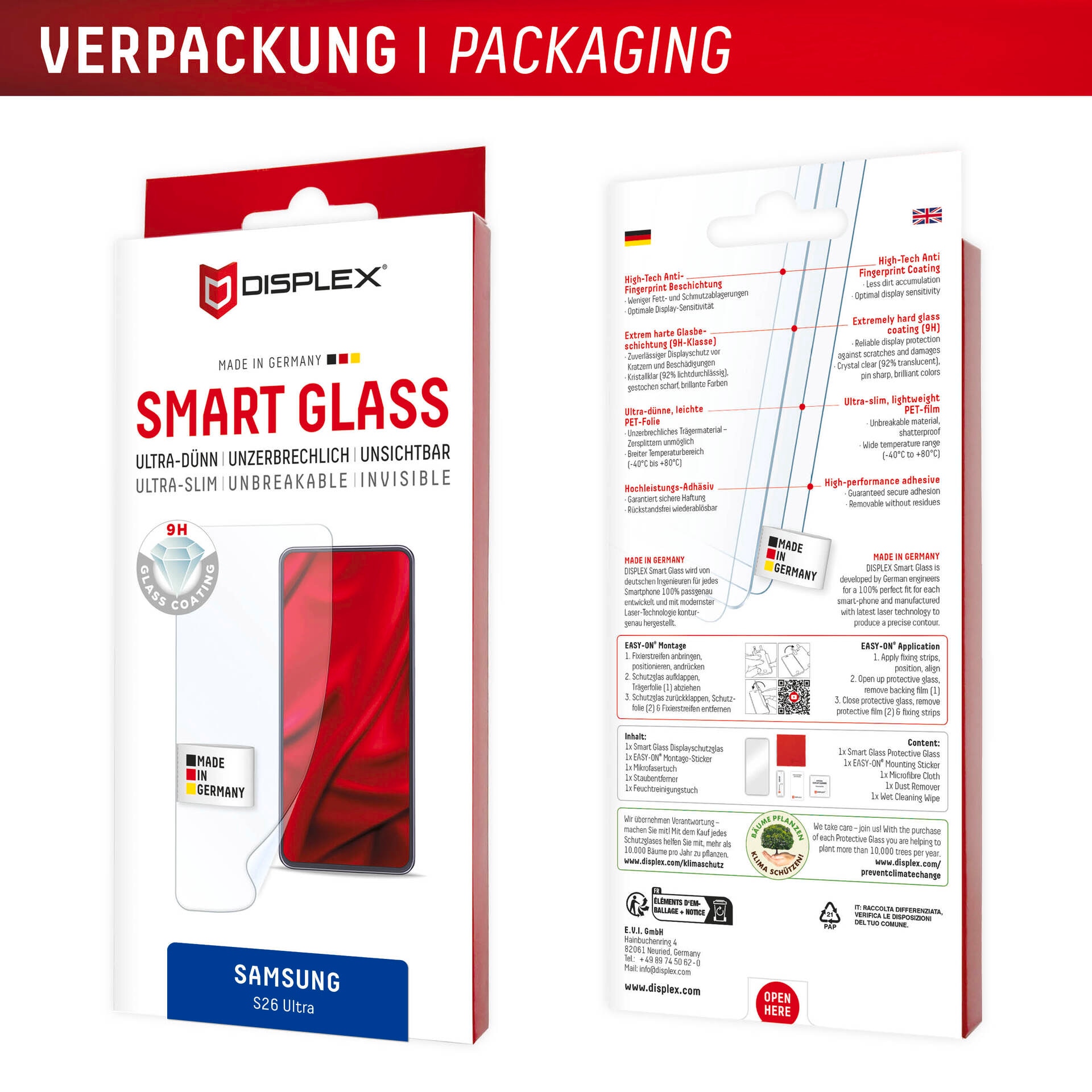 Displex Displayschutzglas »Smart Glass Screen Protector Ultra-Dünn, Unzerbrechlich, Unsichtbar« für Samsung Galaxy S26 Ultra Displayschutzfolie, Schutzfolie, Bildschirmschutz, kratz- & stossfest