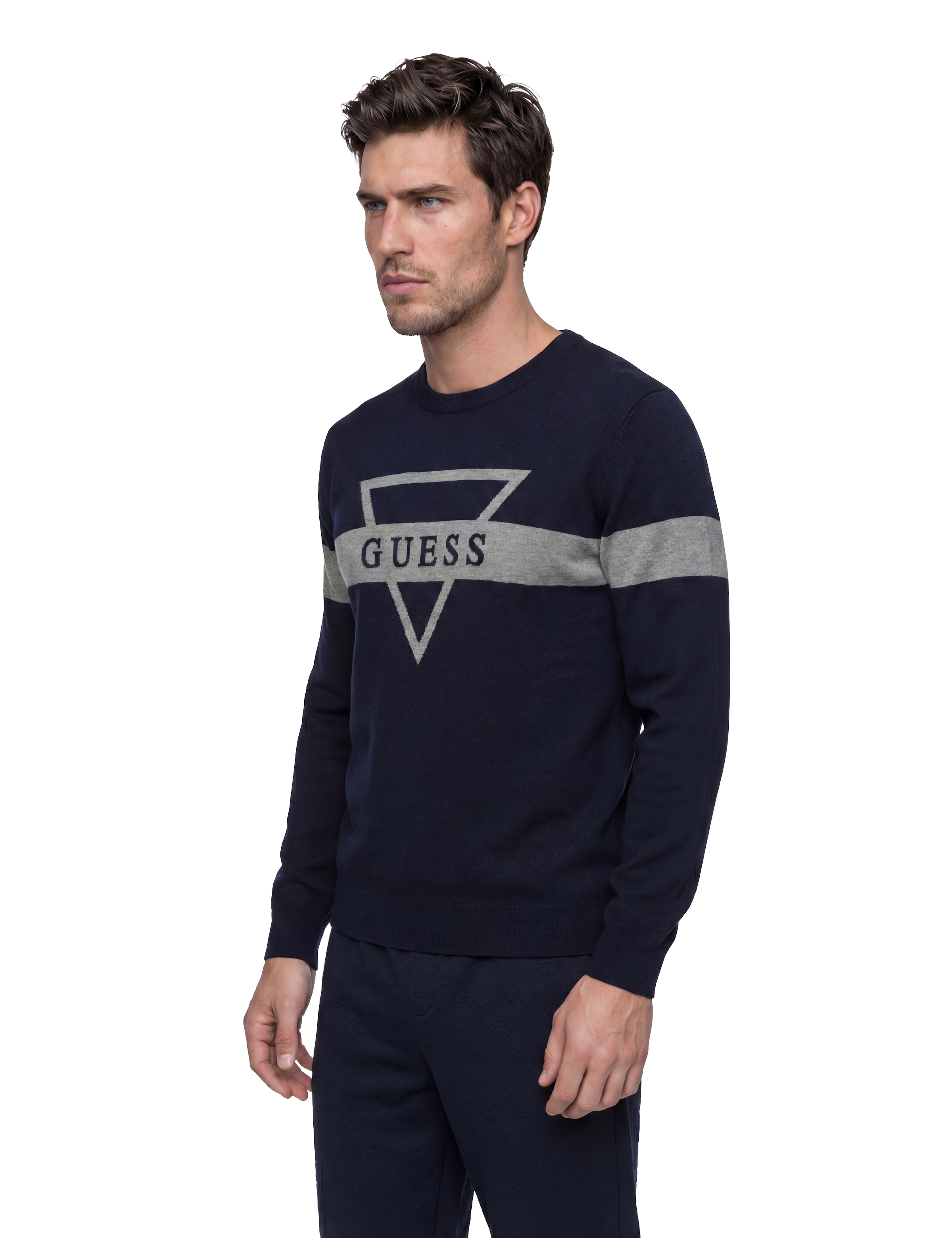 Guess Pull en tricot mit Seide und Wolle, Regular Fit, Jacquard-Logo