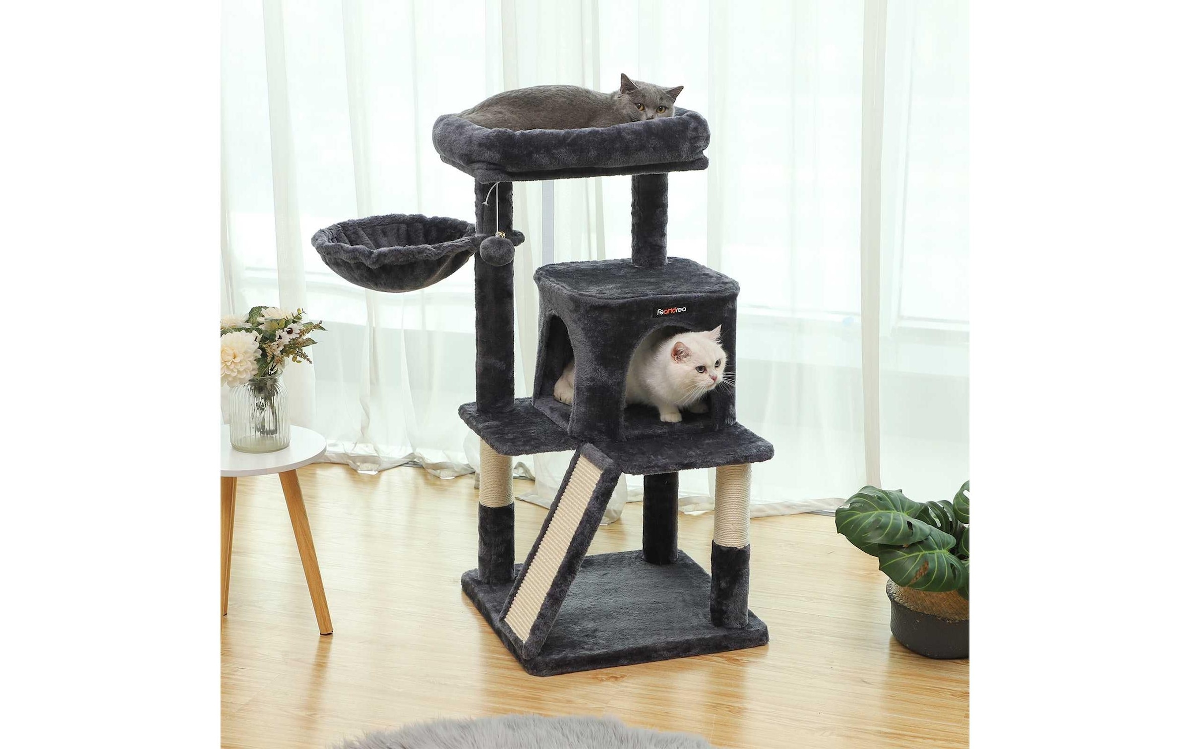 FEANDREA Kratzbaum 96 cm hoch Stabile Kratz- und Klettergelegenheit für Katzen