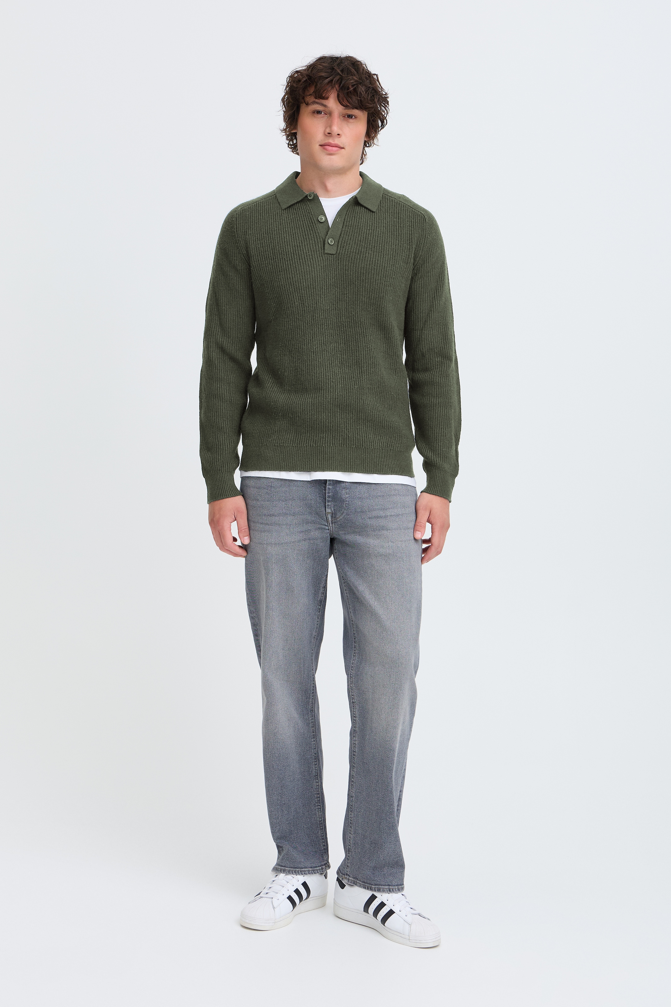 Blend Pull à col rond »BHBOS KNIT POLO« mélange de matériaux, coupe régulière
