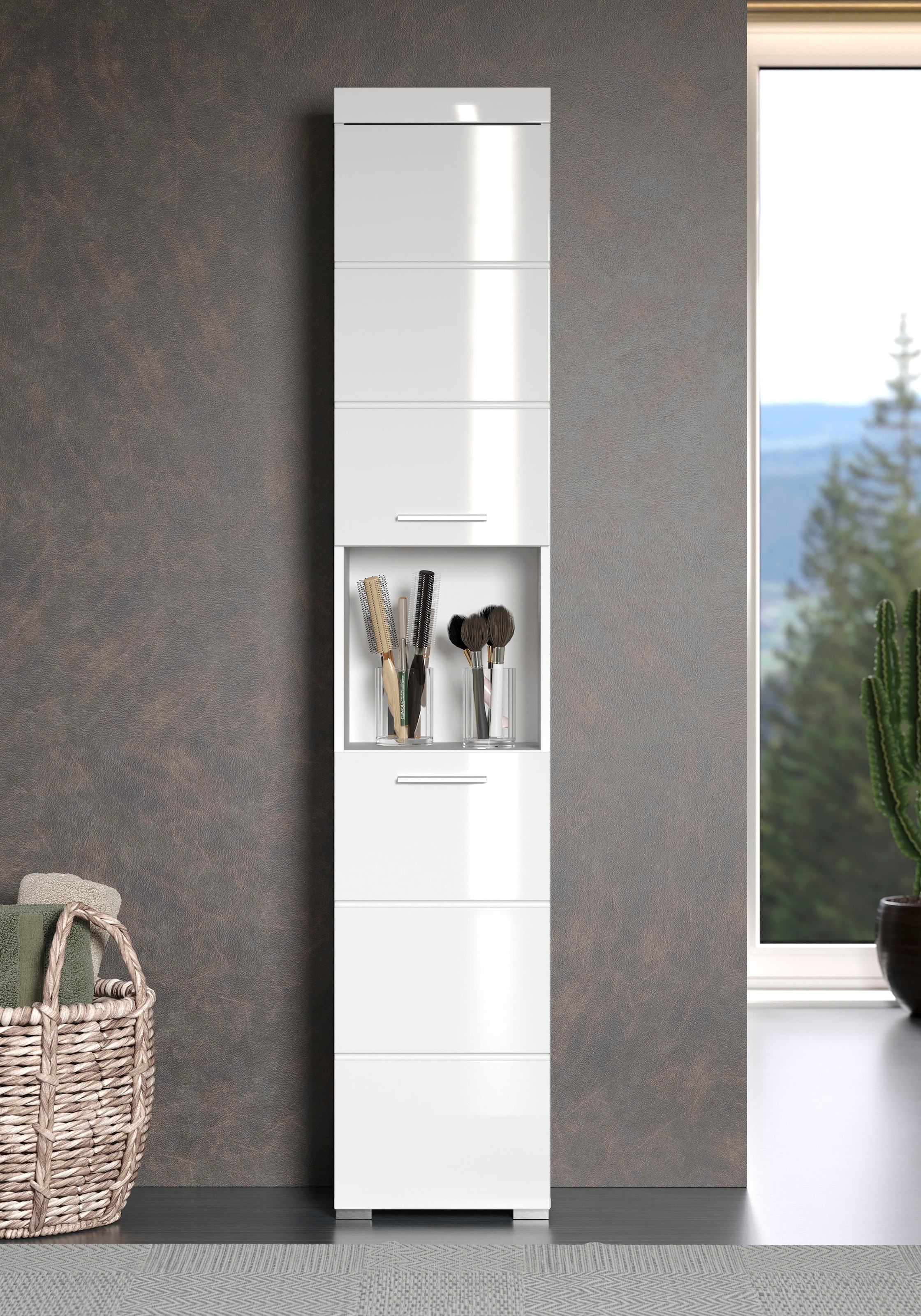 welltime Hochschrank »Avena« Badschrank mit 2 Türen & 1 Fach - (B/T/H) 37/31/190 cm