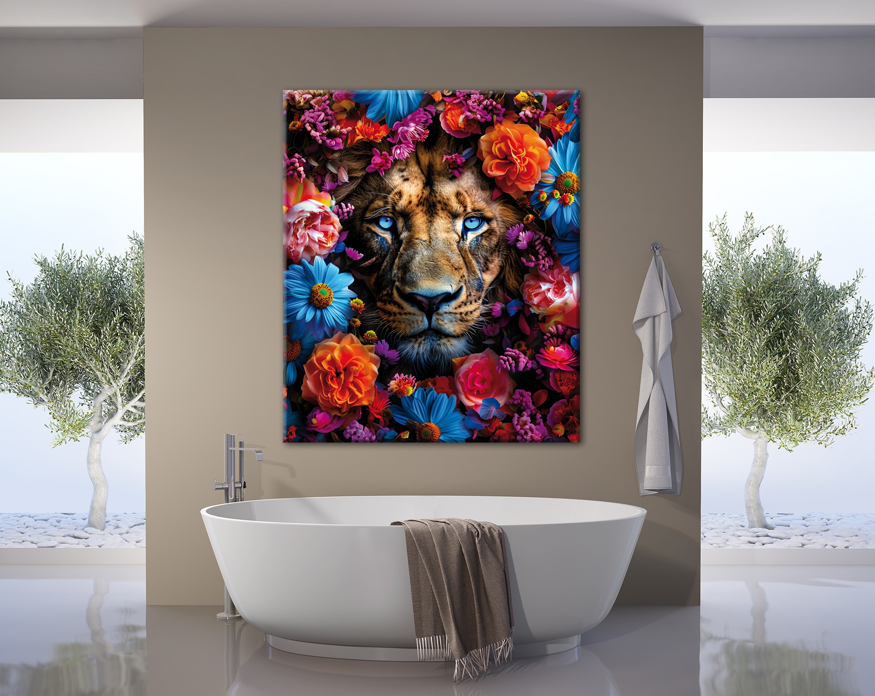 Bönninghoff Tableau sur toile »Wandbild LÖWE BLUMENKRANZ XXL 118x140 cm – Leinwandbild Keilrahmen« Animaux | Art | Fleurs | Félins | Images de fleurs | Images de plantes | Lion | Lions | Plantes 1 cuis tlg. tendu sur châssis