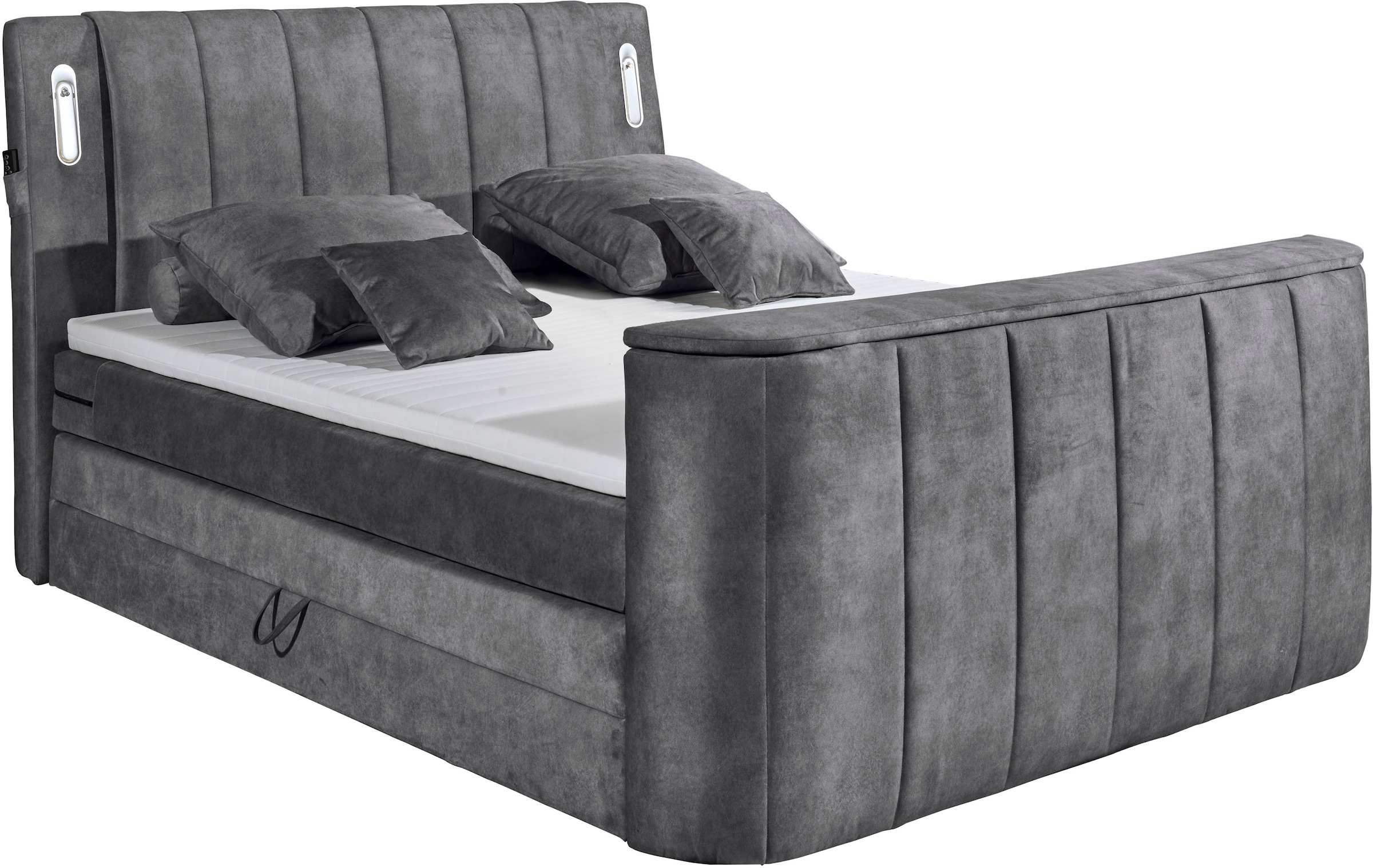 ED EXCITING DESIGN Boxspringbett »Dallas« 7 Stk. tlg. inkl. Topper, LED-Beleuchtung, TV Halterung und zwei Bettkästen