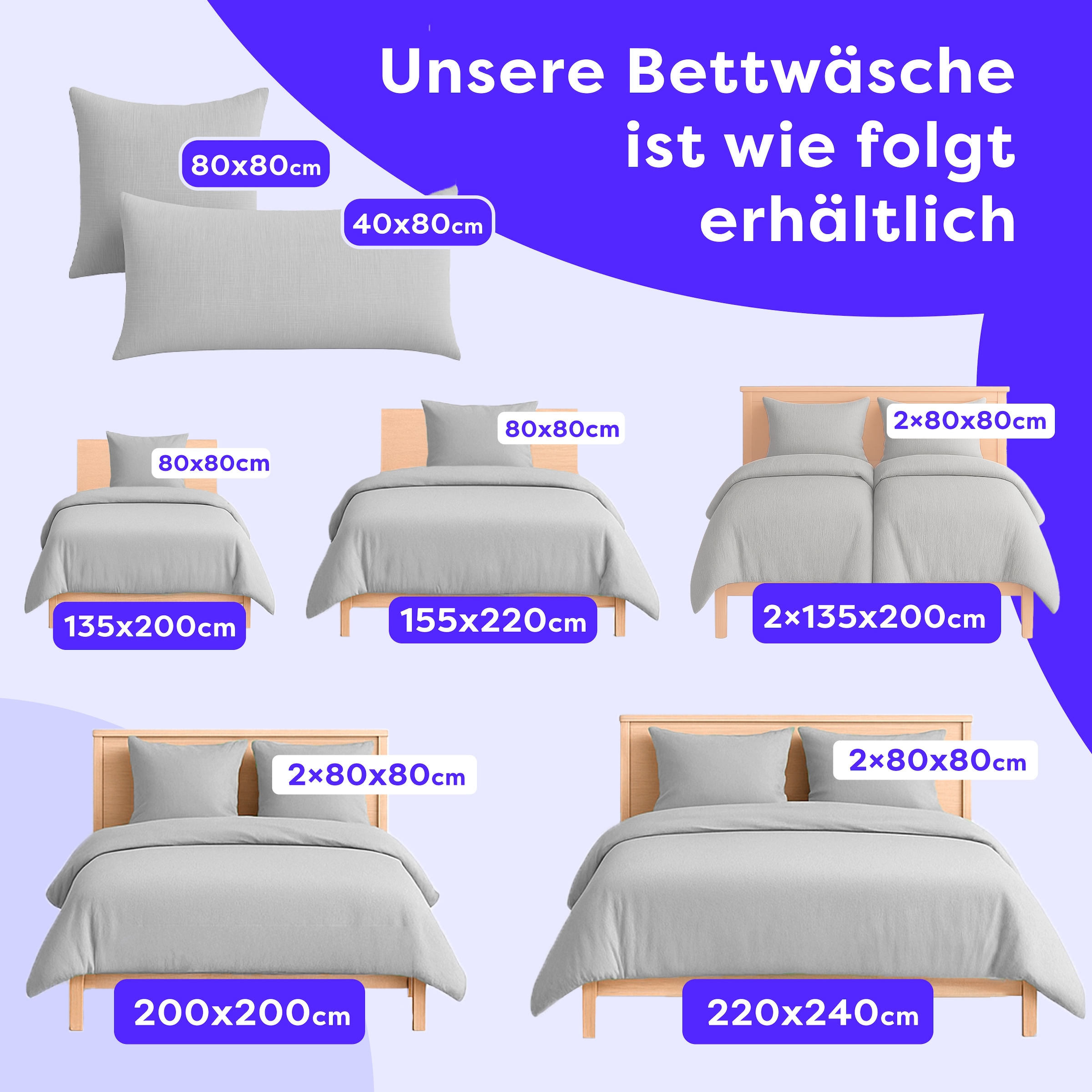 Wolkenfeld Linge de lit »Wolkenfeld Premium Musselin mit Reissverschluss« 2 pièces aus 100% Baumwolle – Atmungsaktiv & Weich – inkl. Kissenbezug 80x80