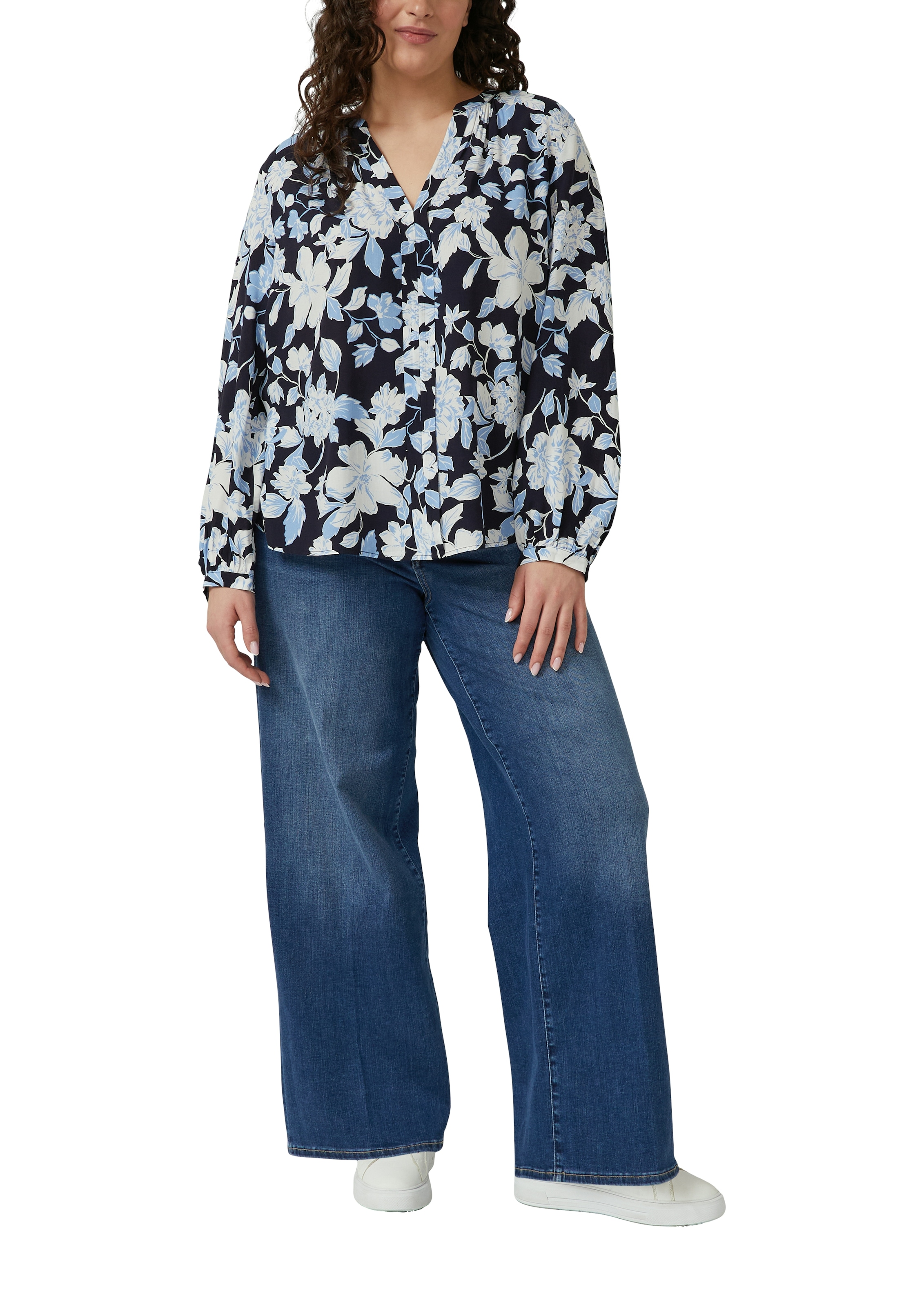 s.Oliver CURVE Blouse à manches longues à motif floral et en viscose pure
