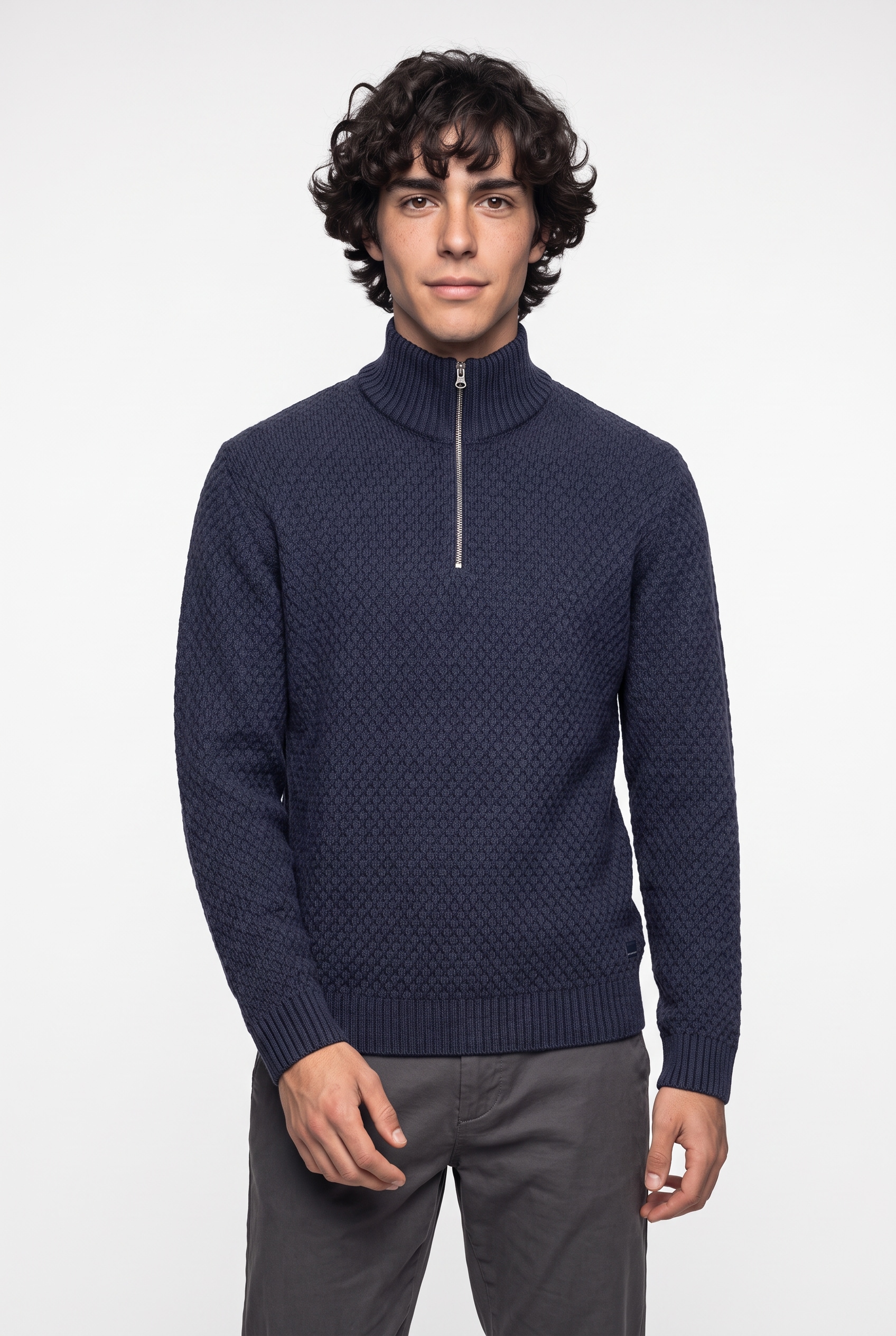 Jack & Jones Troyer »JJBLAKE KNIT HALF ZIP« Materialmix, locker geschnitten