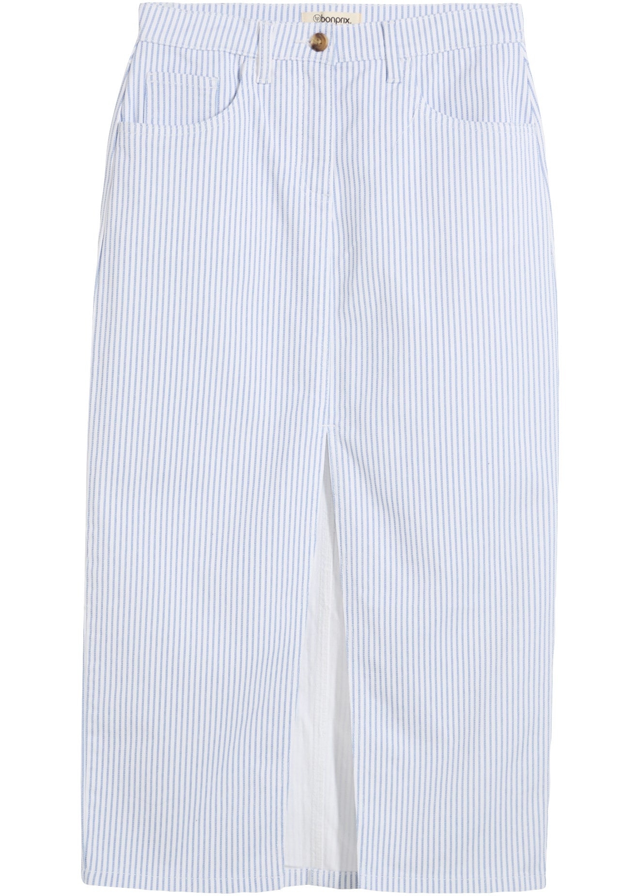 bonprix Jeansrock gerade Passform, mit Elasthan-Anteil, aus Baumwollmaterial, Midi-Länge