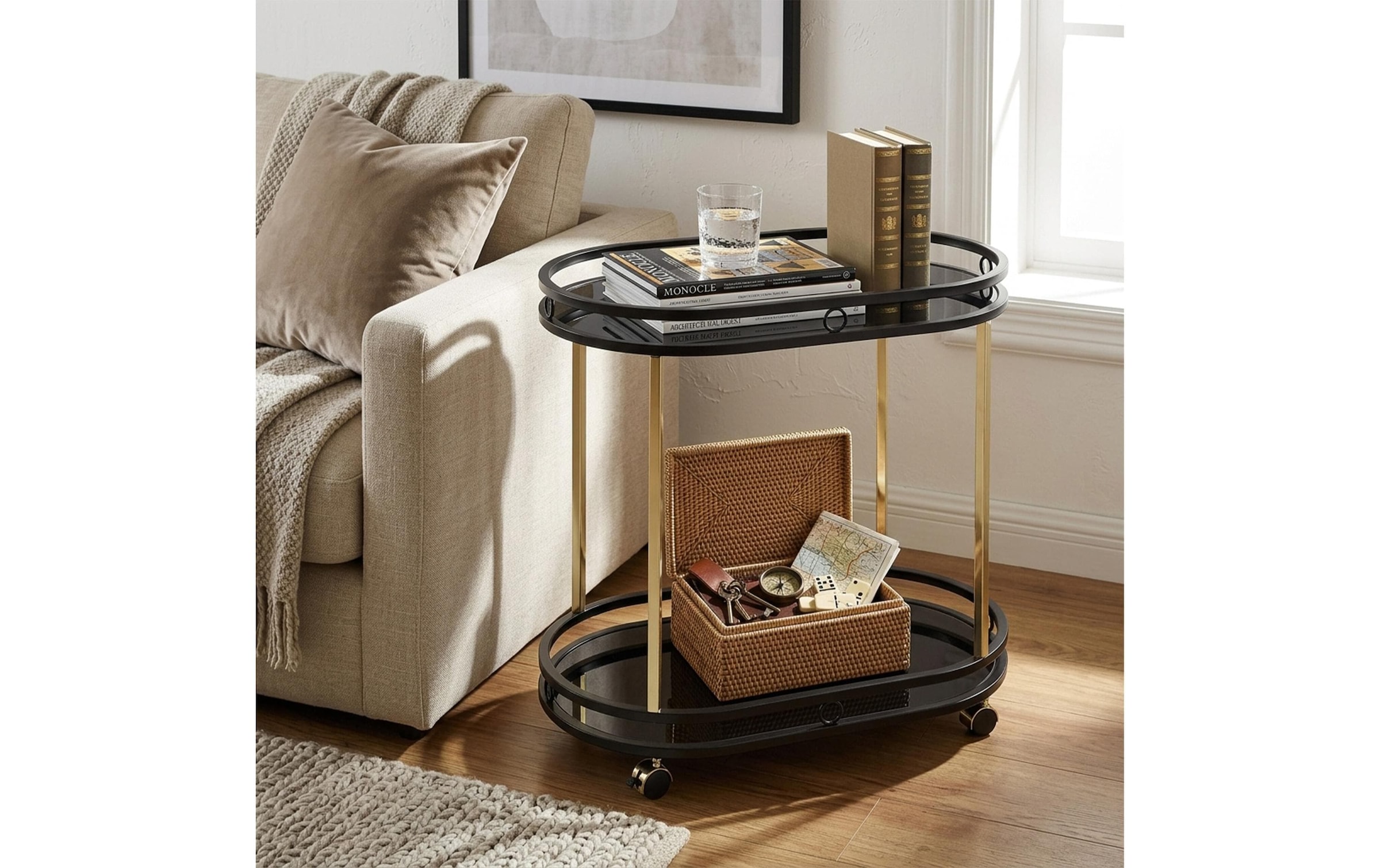 relaxdays »Kaffeewagen 72 x 77.5 cm, Schwarz/Gold«