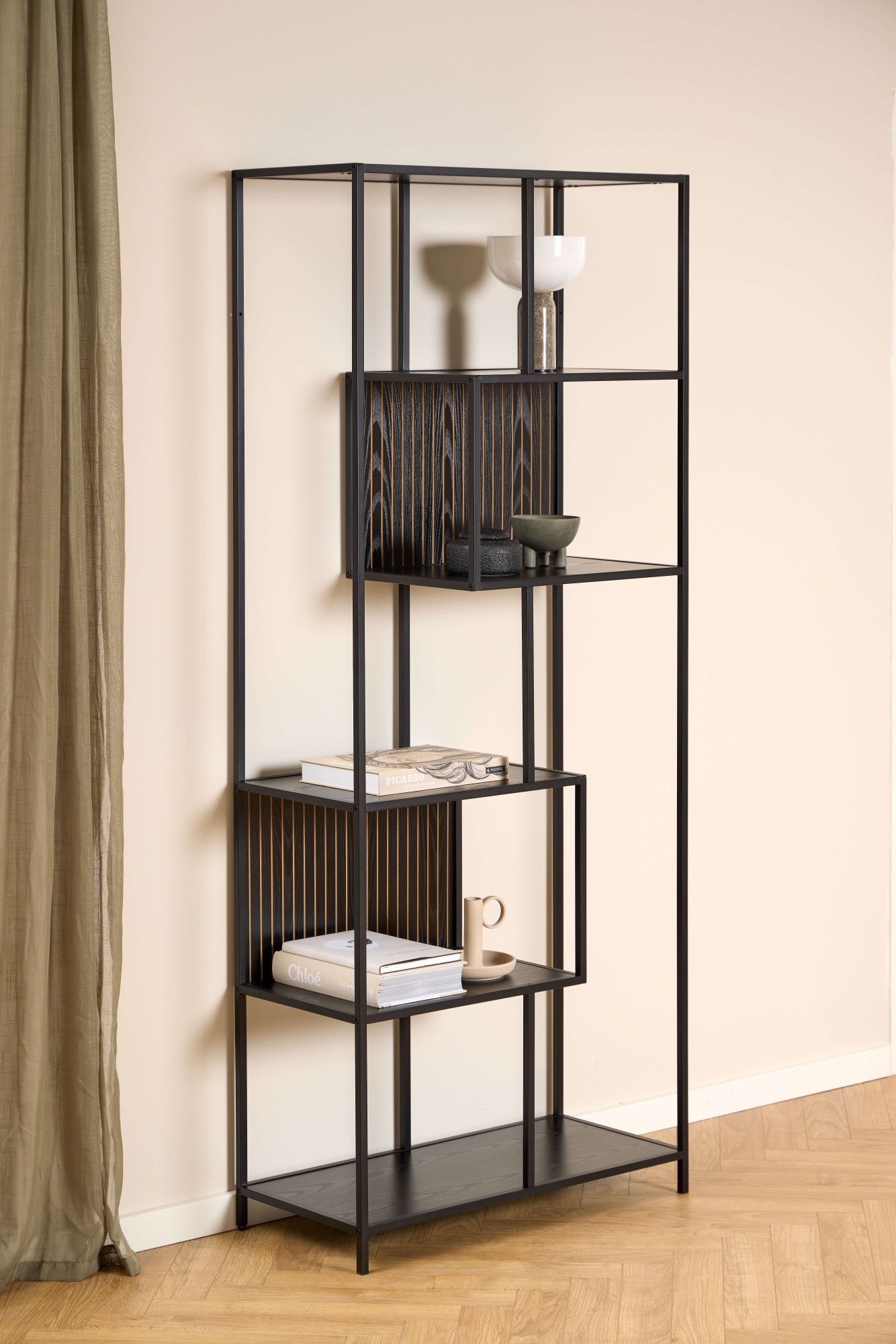 ACTONA GROUP Étagère à livres »Seaford, Standregal, Regal, Raumteiler« 77x35x185 cm,  cadre en acier noir, 5 étagères, module réversible, largeur 77 cm