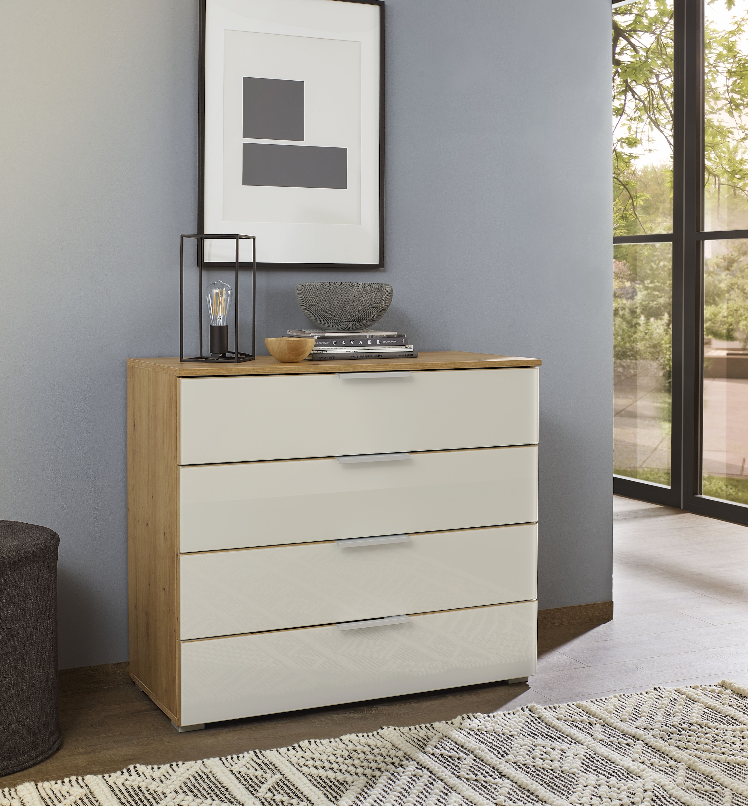 GOODproduct Schubkastenkommode »Kommode Sideboard Schubladenkommode Schlafzimmerkommode KOLUNA« Breite 80 cm mit hochwertiger Glasfront,  vier grosse und geräumige Schubladen mit viel Stauraum MADE IN GERMANY