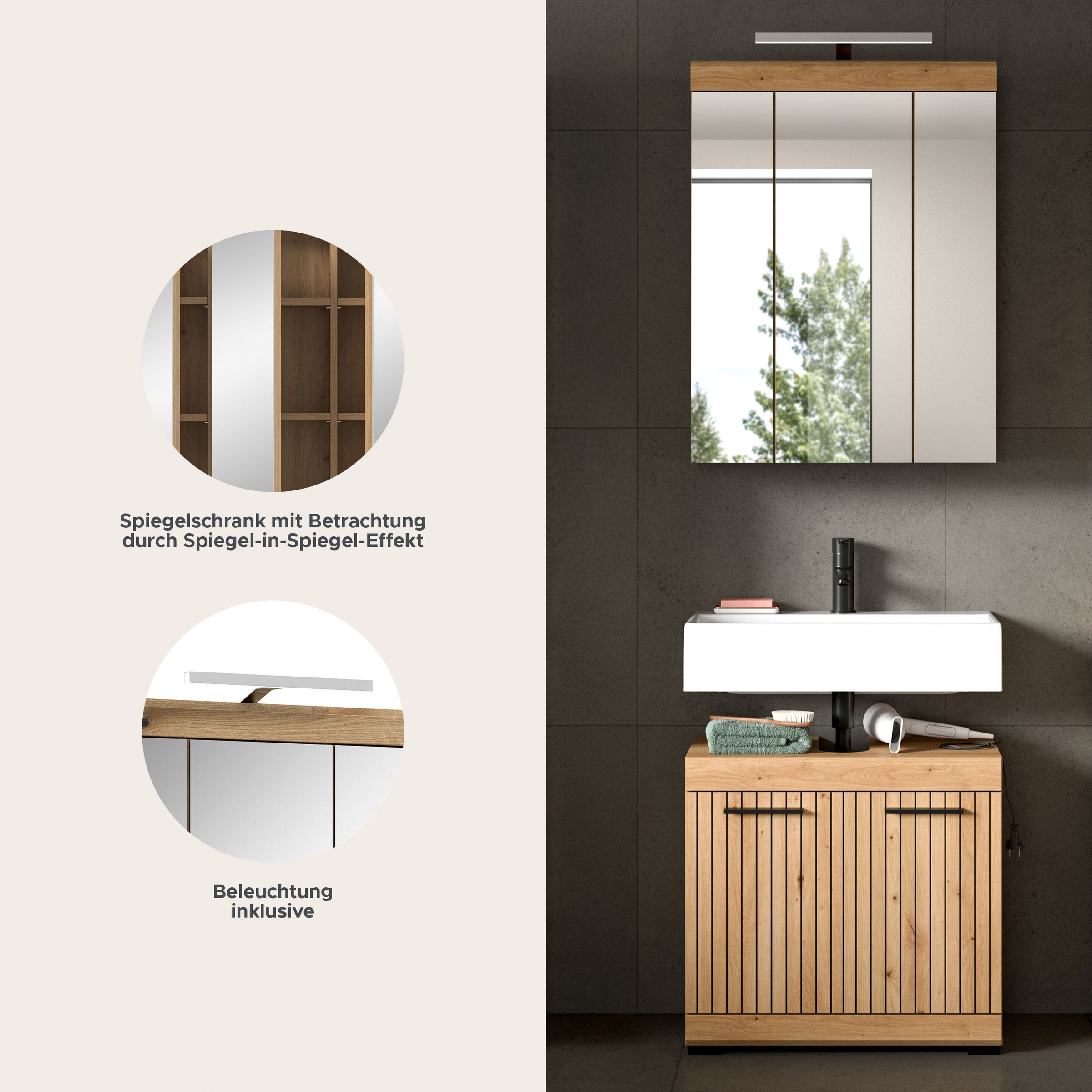 welltime Ensemble de meubles de salle de bain »SIENA, 2 teilig, inklusive LED Beleuchtung, bestehend aus:« Ensemble, BEST-SELLER !, 2 cuis tlg.