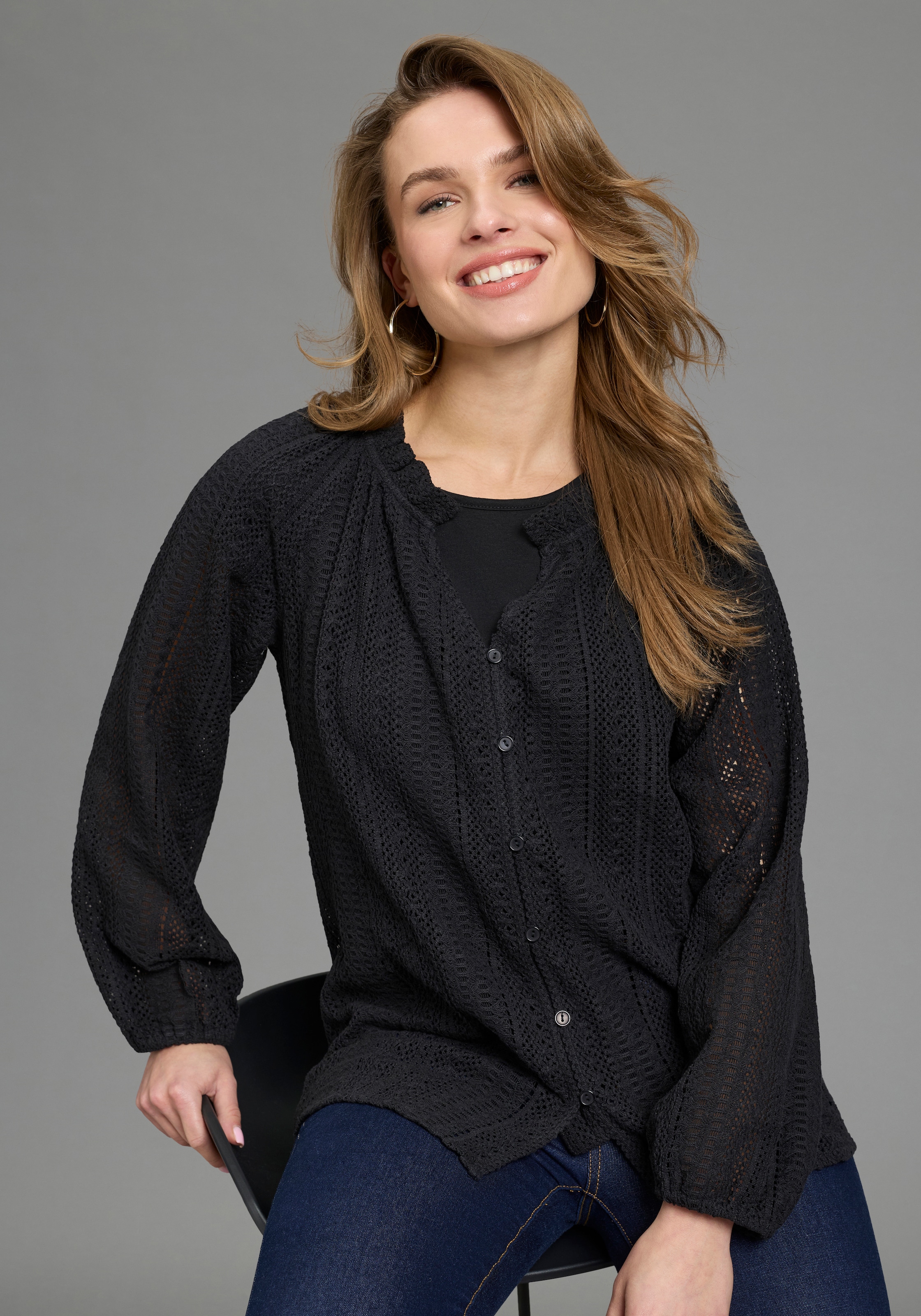 Laura Scott Chemisier à chemise in Häkeloptik, aus Baumwolle