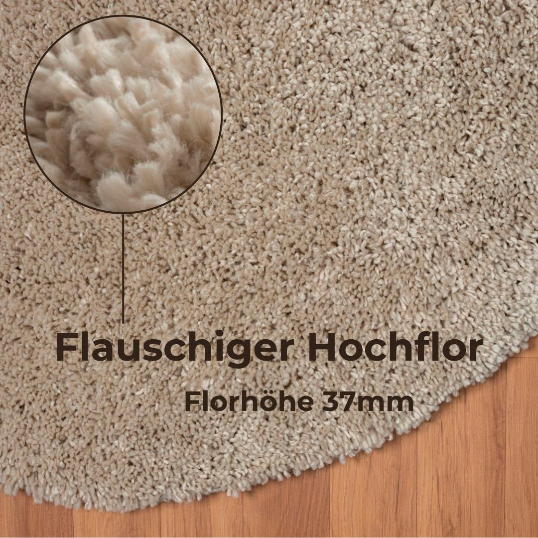 GOODproduct Tapis à poils longs »Banji« Rond 37 mm Höhe Uni Farben, weich und flauschig, auch als rechteckig erhältlich