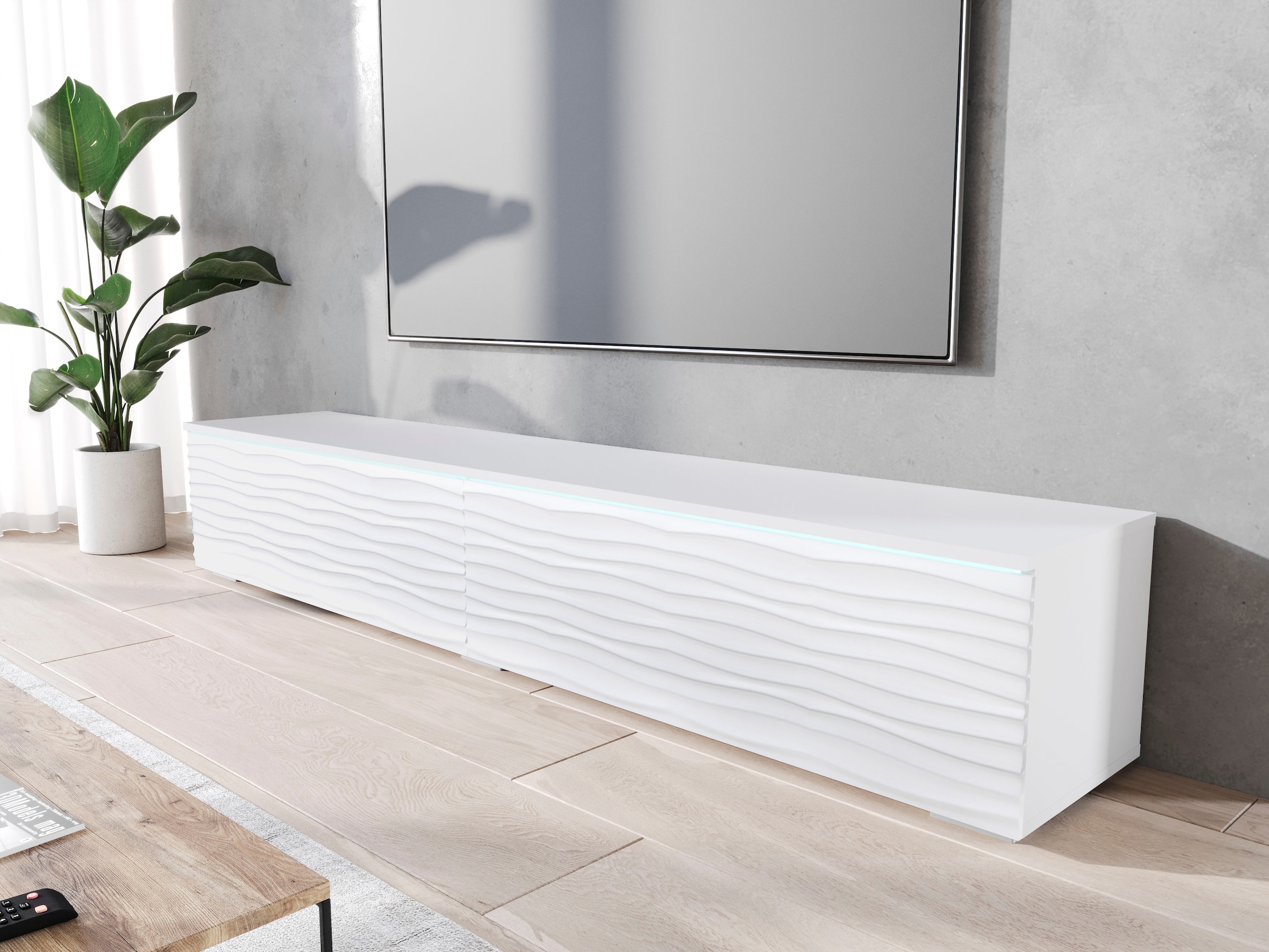 Home affaire Table basse »Vera, wahlweise mit oder ohne Beleuchtung« face MDF fraisée avec effet 3D, montage debout et suspendu possible