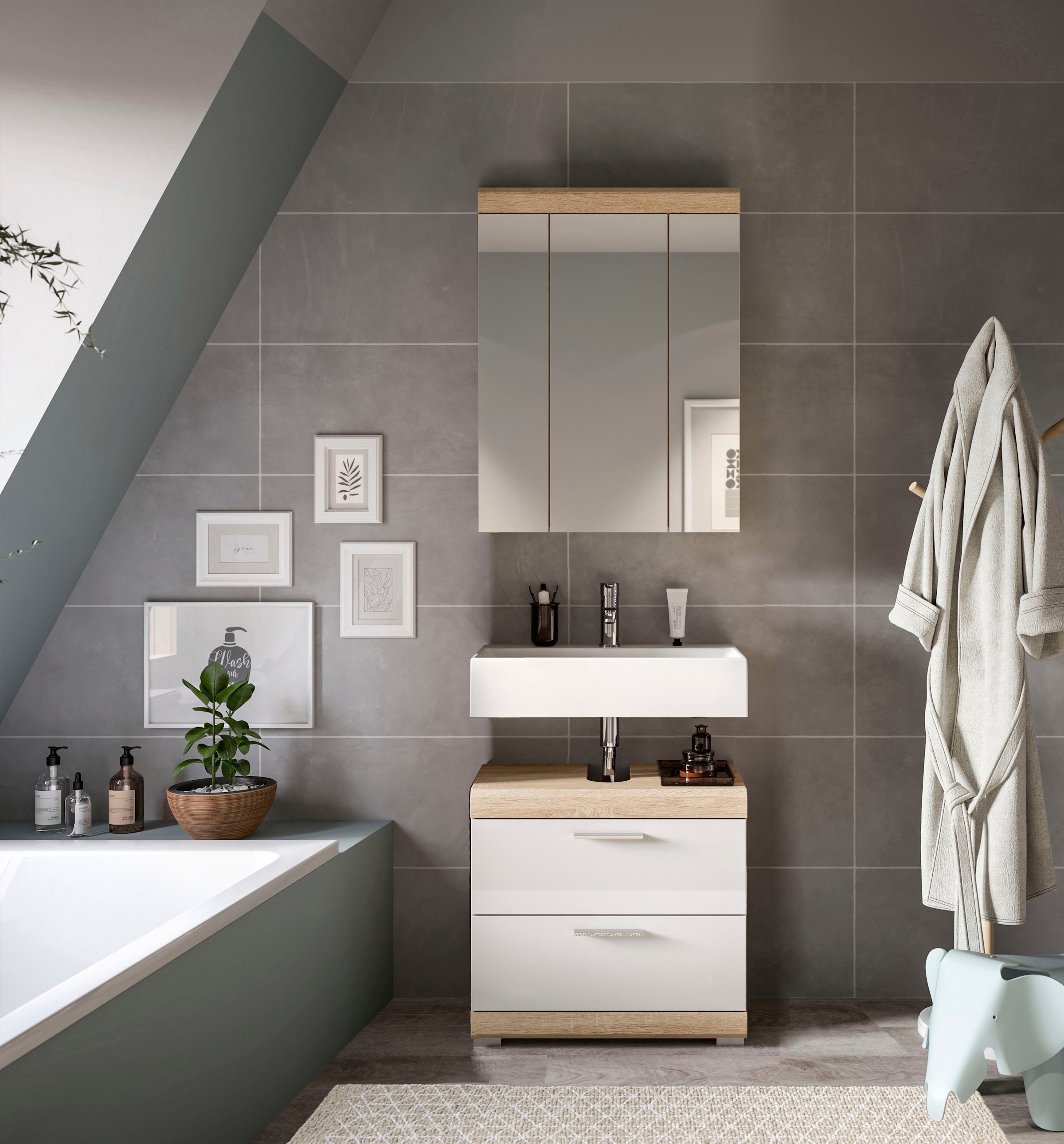 welltime Ensemble de meubles de salle de bain »SIENA, 2 tlg., bestehend aus: Waschbeckenunterschrank, Spiegelschrank« Ensemble, BEST-SELLER !, 2 cuis tlg.