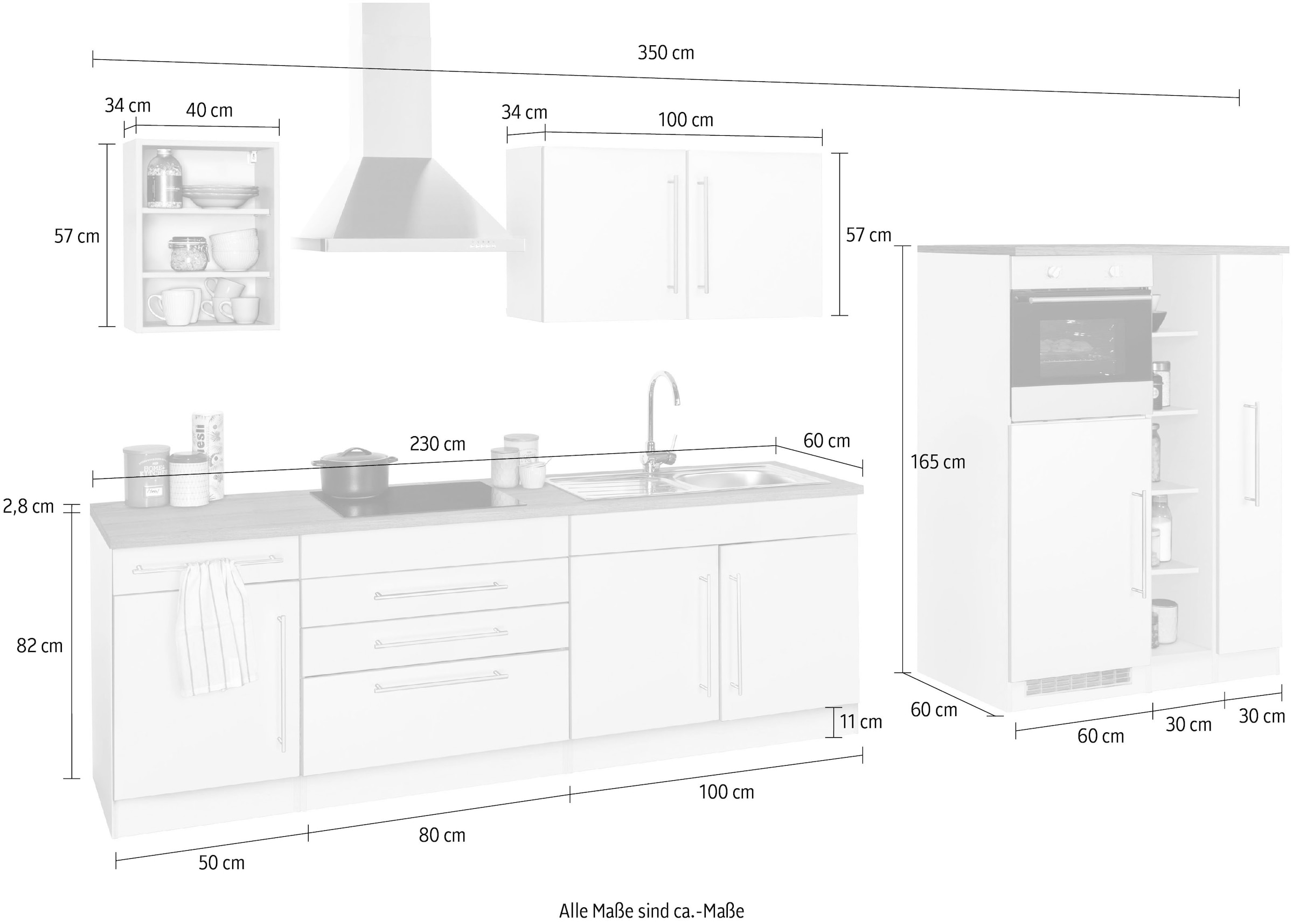 KOCHSTATION Kitchenette »KS-Samos« largeur 350 cm, option appareils électroménagers et plaque à induction