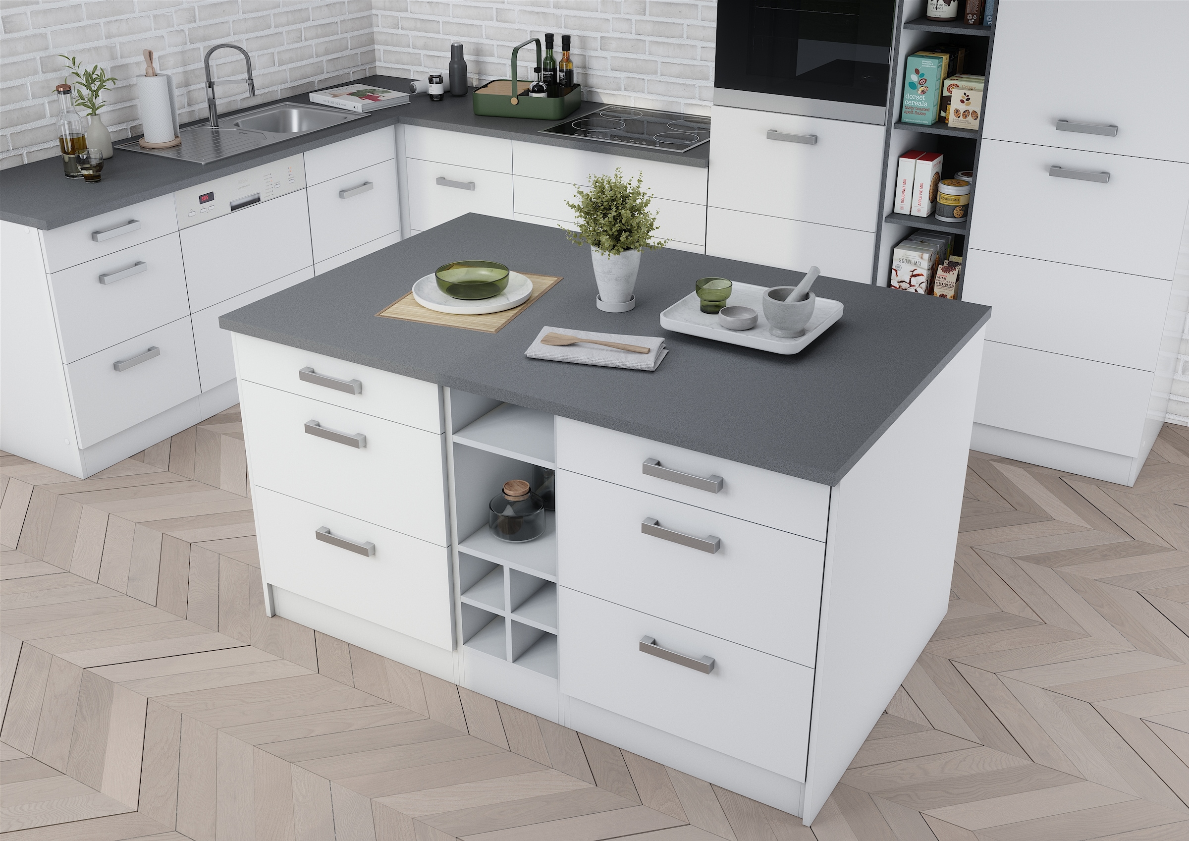 KOCHSTATION Ilot de cuisine »KS-Toronto« largeur 153 cm, façades MDF, casier à bouteilles