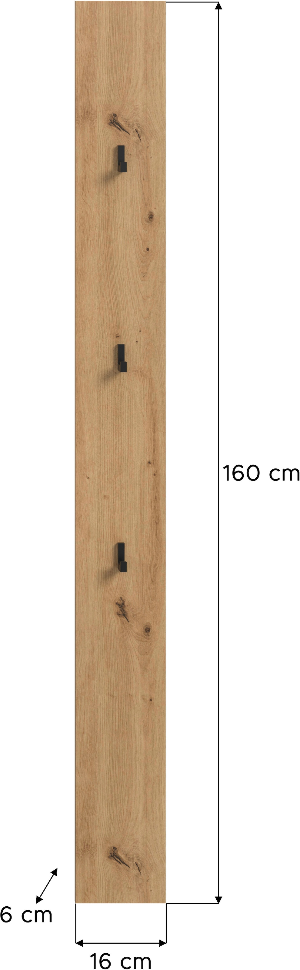 INOSIGN Panneau de vestiaire »EVRID, Höhe 160 cm, inkl. 3 Metall-Haken« individuell mit anderen Artikel der Serie EVRID erweiterbar, 1 cuis tlg. Paneel, Hakenleiste, Wandboard, Garderobe, Wandpaneel