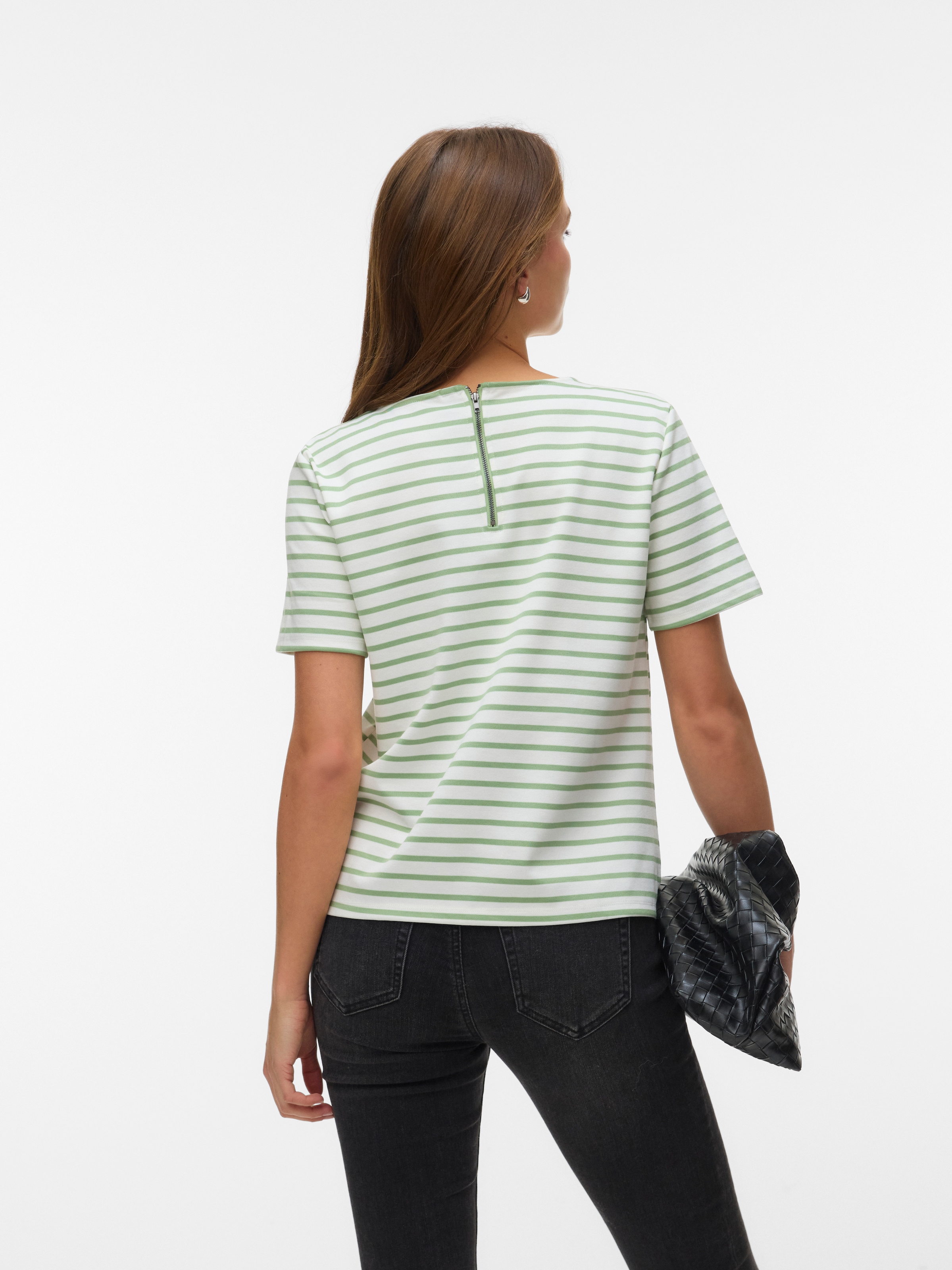 Vero Moda Rundhalsshirt »VMABBY SS ZIP TOP JRS NOOS« Materialmix, regular fit