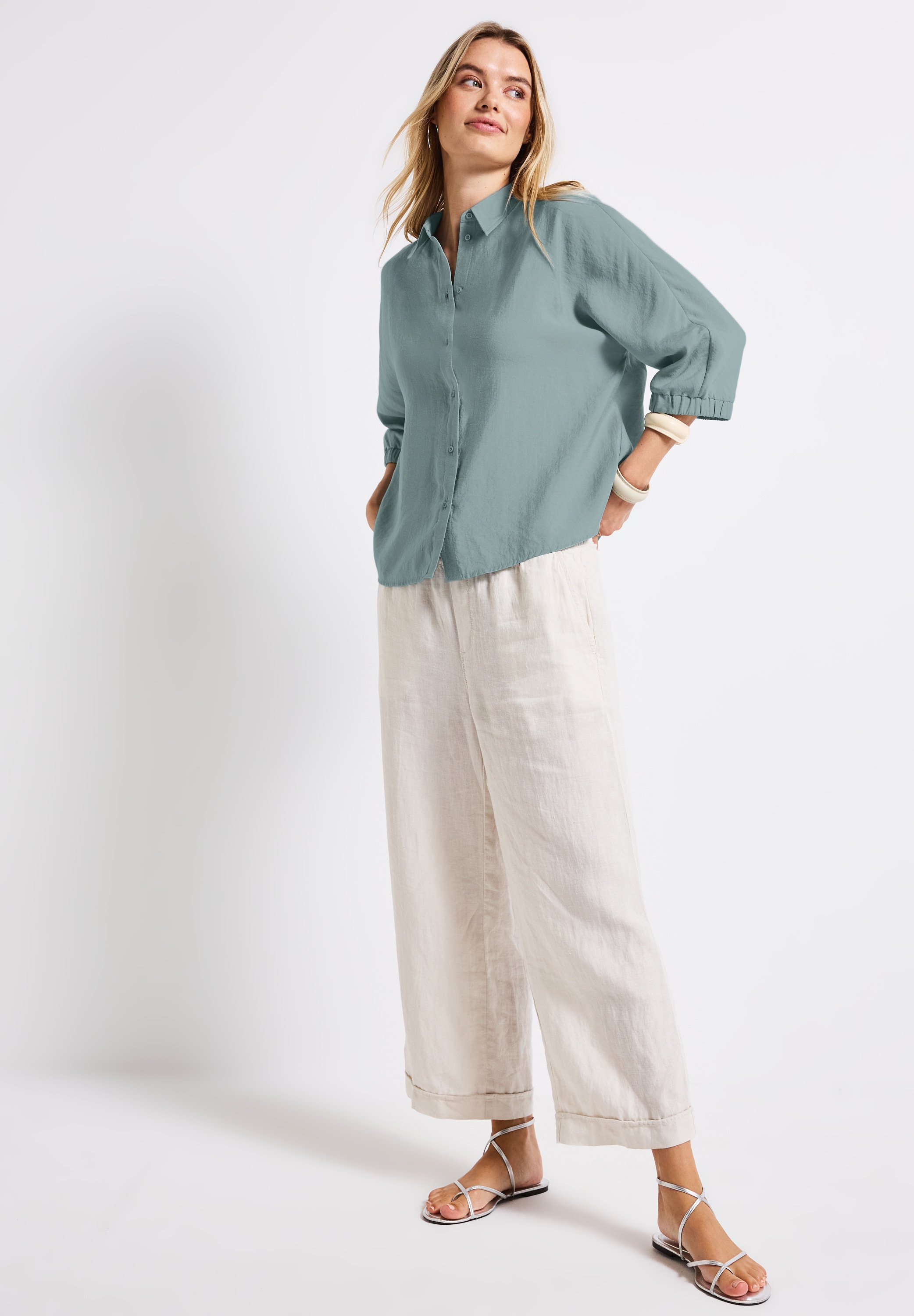 STREET ONE Blouse chemise , Kurzarm mit elastischen Bündchen
