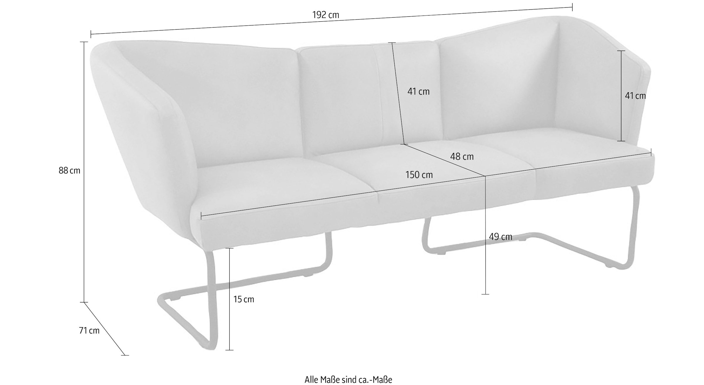 K+W Komfort & Wohnen Banc rembourré »Mikkado Tube« forme arrondie, patin tubulaire long, en 2 largeurs 192 ou 242 cm