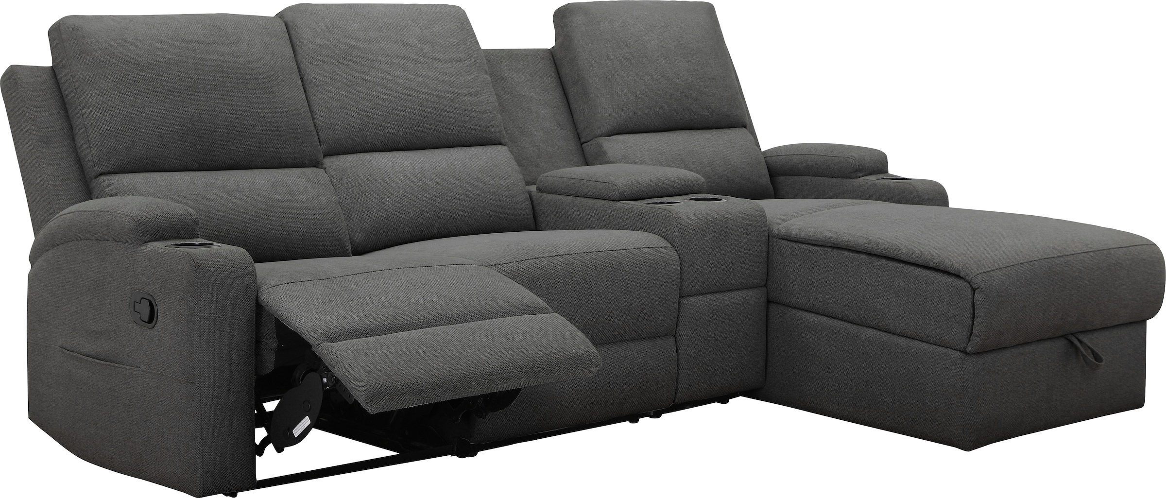 GOODproduct Canapé d'angle »NAPORI Struktur, Multimediasofa, 3er Kinosessel XXL, L-Form« canapé cinéma avec fonction relaxation, porte-gobelet, compartiment de rangement et coffre