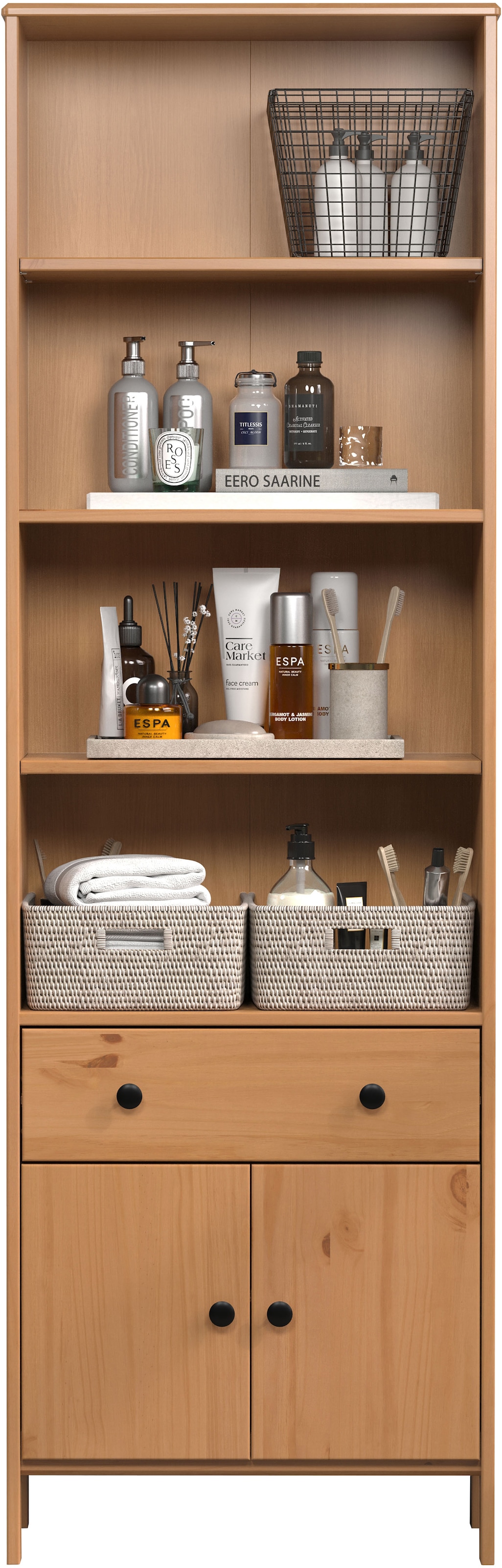 welltime Armoire haute »Kall« 1 cuis tlg. Badezimmerschrank aus Kiefer-Massivholz - Masse (B/T/H) 60/33/188 cm