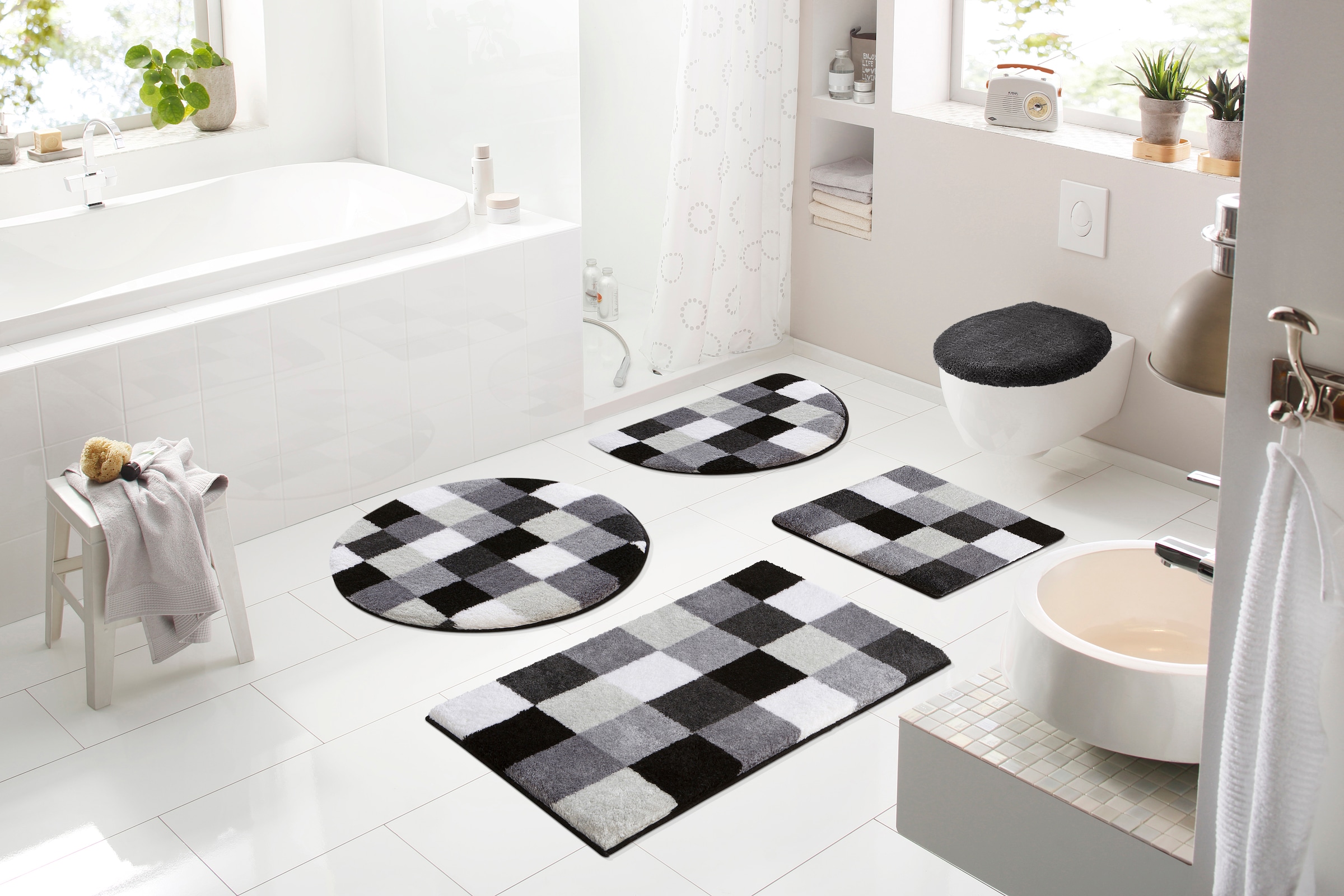 Grund Tapis de bain »Mosaik, Badvorleger, Badezimmer Teppich, sehr weich« Höhe 20 mm angenehm weich, auch als 3 teiliges Set erhältlich, Made in Europe