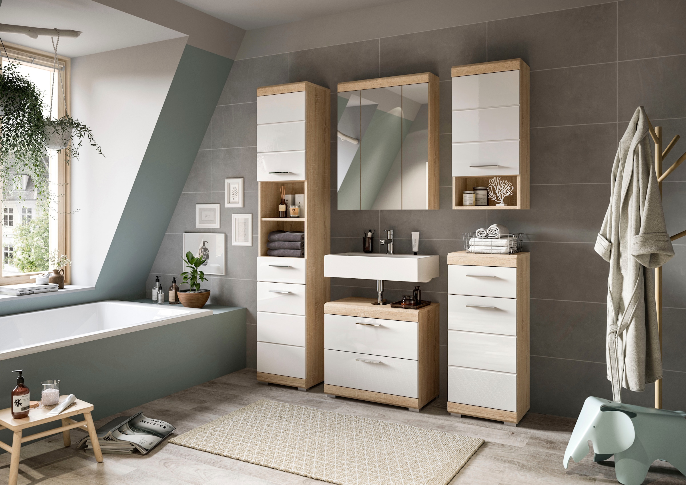 welltime Ensemble de meubles de salle de bain »SIENA, 2 tlg., bestehend aus: Waschbeckenunterschrank, Spiegelschrank« Ensemble, BEST-SELLER !, 2 cuis tlg.