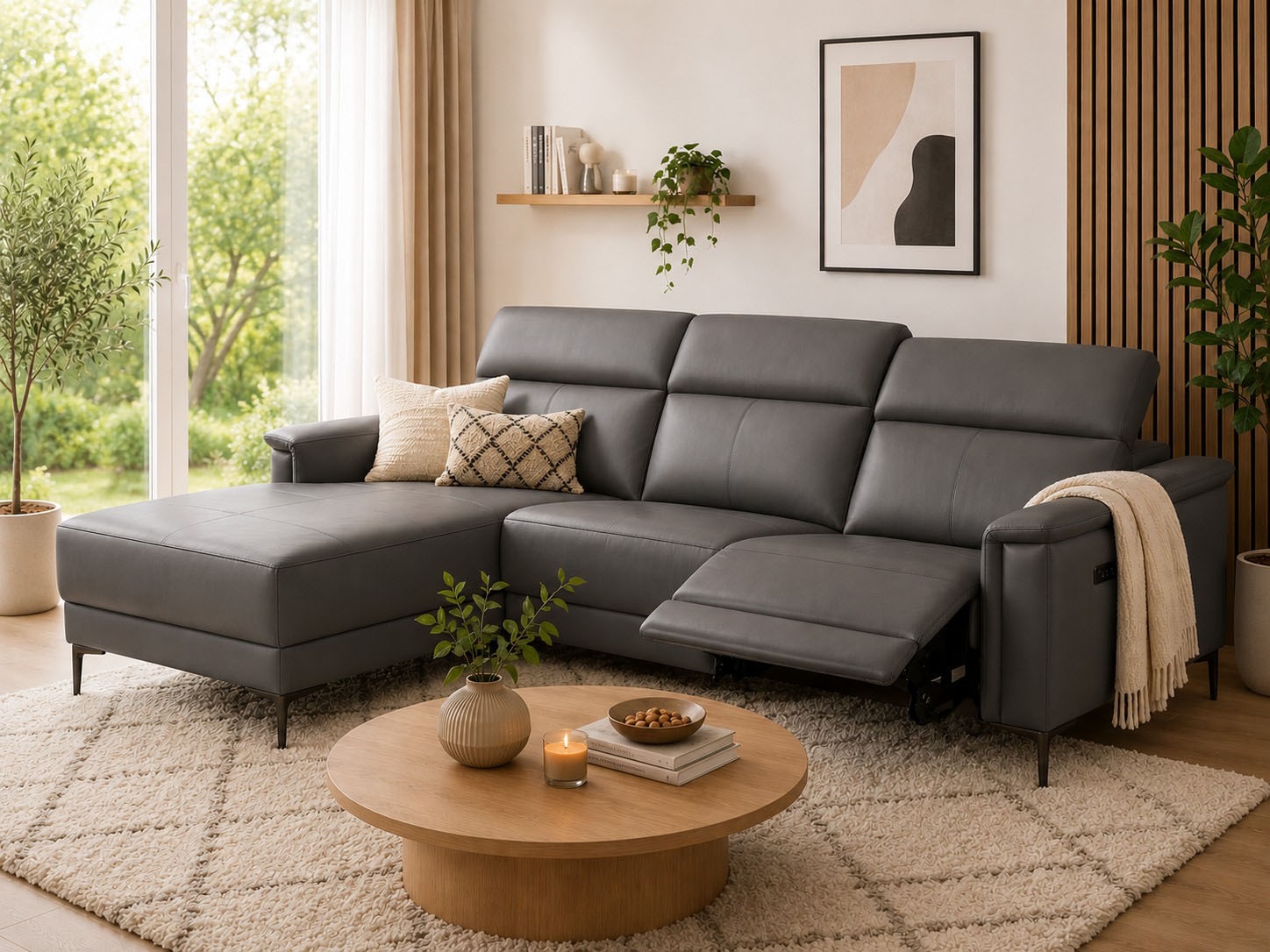 GOODproduct Canapé d'angle »LUND, Lederoptik, L-Form, 261cm, man./elektr. Relaxfunktion (USB-A)« avec connexion USB A pour la version électrique et réglage de la tête de lit