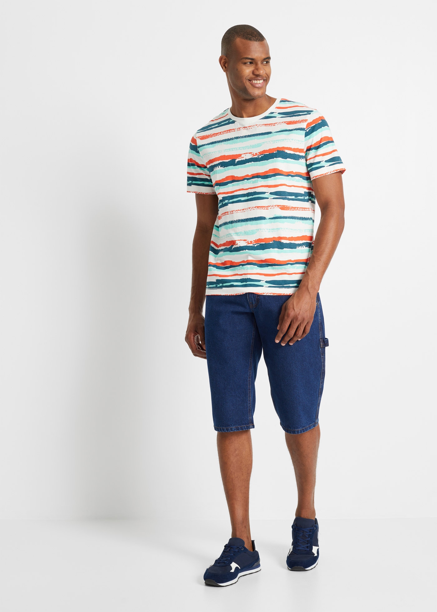 bonprix T-shirt Regular Fit, Kurzarm, bunt gestreift, aus Baumwolle