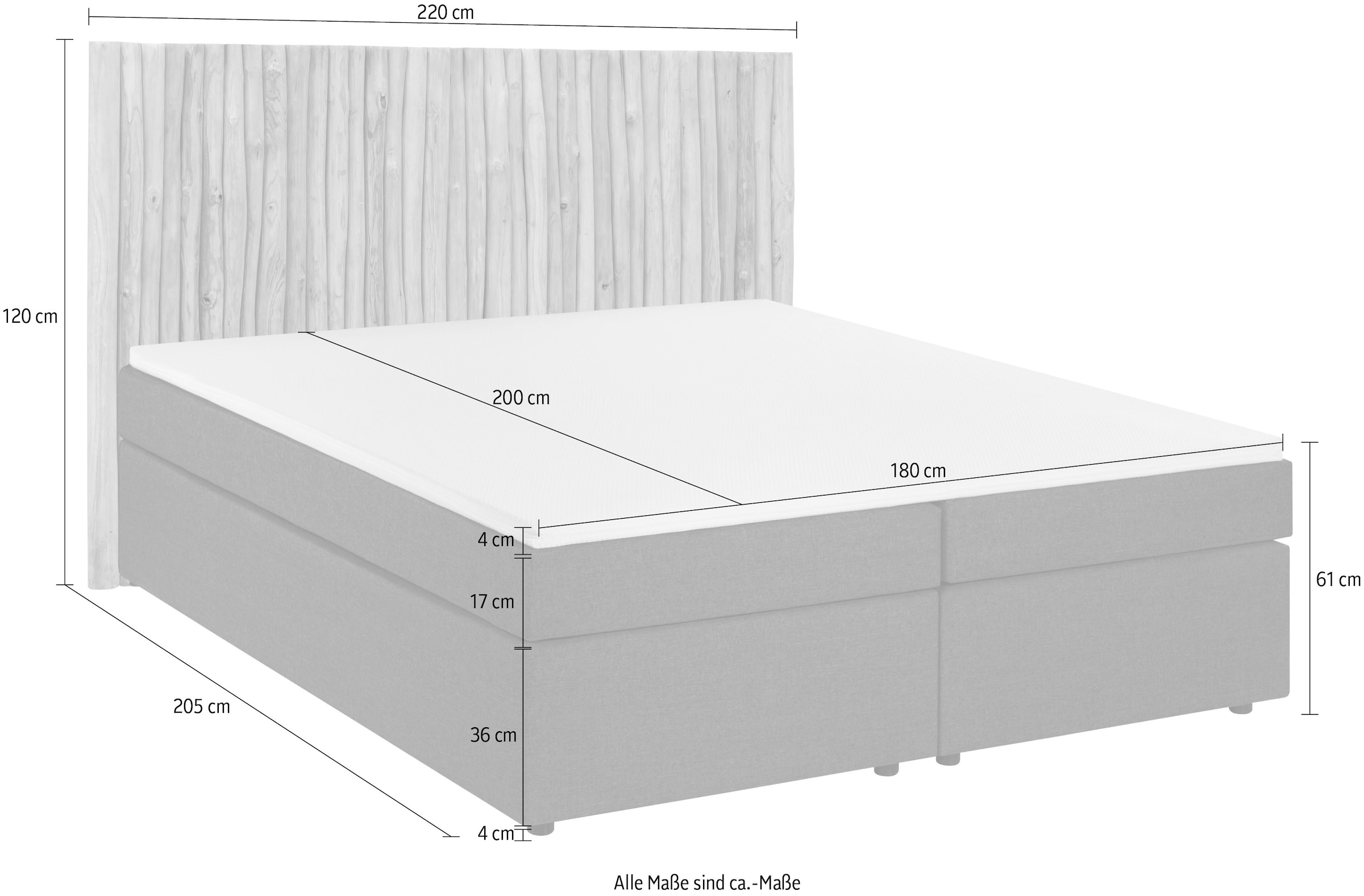 SIT Lit boxspring »Savigliano 180x200 cm mit Teakholz-Kopfteil und Topper« Tête de lit naturelle faite de véritables branches de teck avec confort boxspring