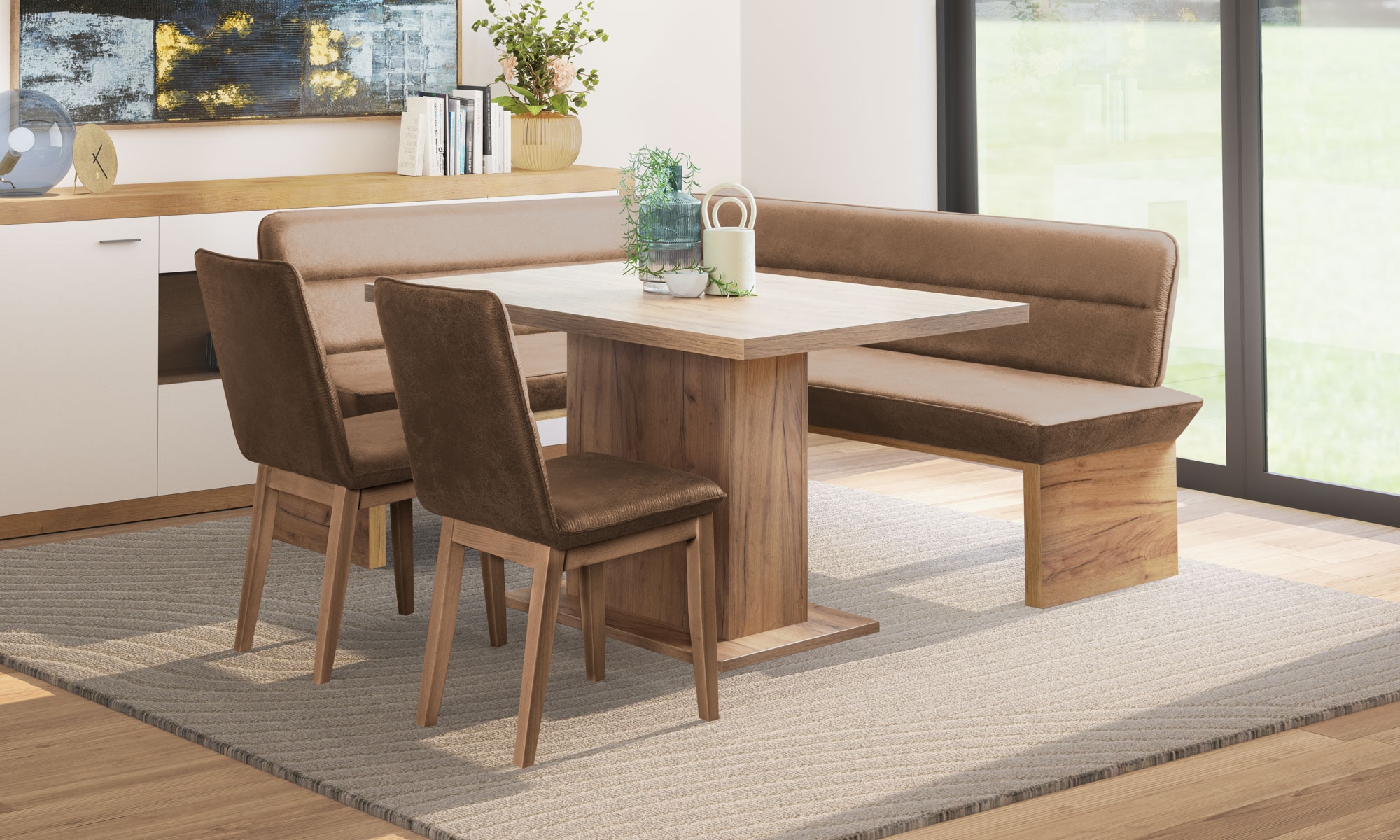 Home affaire Ensemble de bancs d'angle »Beluna + Cross Essecke Sitzgruppe Eckbank Küchenbank BESTSELLER« Set, Eckbank, 2 Stühle und Tisch, 4 cuis tlg. Sitzgruppe Esszimmer Stühle Tisch und Bank bequem gepolstert