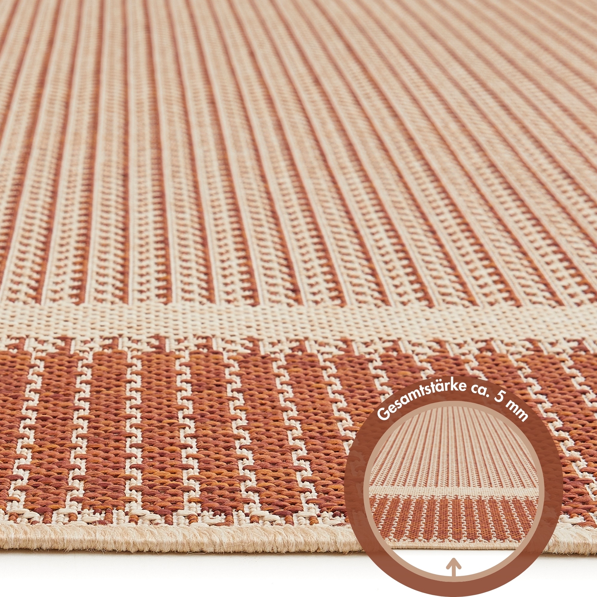 Andiamo Teppich »ARIZONA 2« rechteckig 5 mm Höhe Flachgewebe, mit Bordüre, In- und Outdoor geeignet, Wohnzimmer