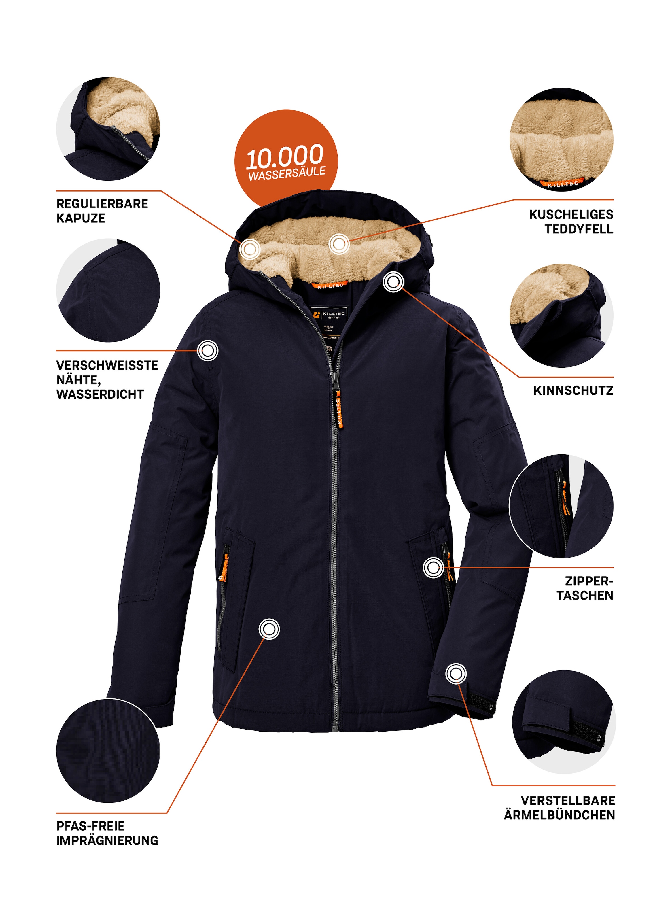 Killtec Veste fonctionnelle »KOW 377 BYS JCKT« Wasserdichte Funktionsjacke mit Kapuze, warmem Futter und Kinnschutz