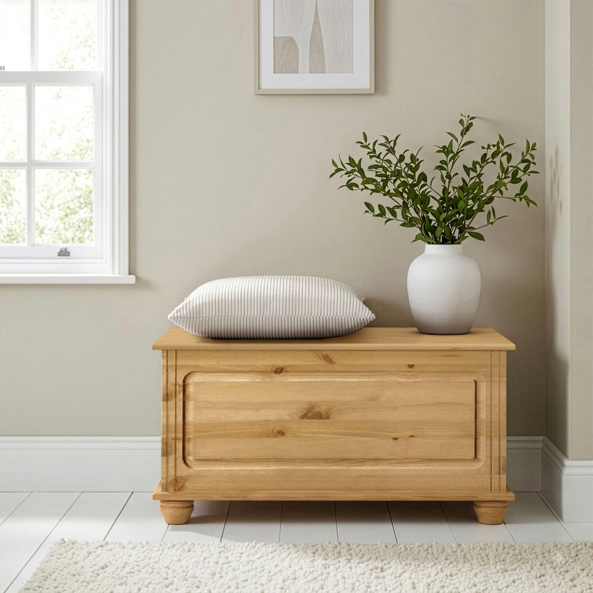 GOODproduct Coffre-siège »Finca« en pin massif, 85 x 43 x 45 cm, avec espace de rangement pratique