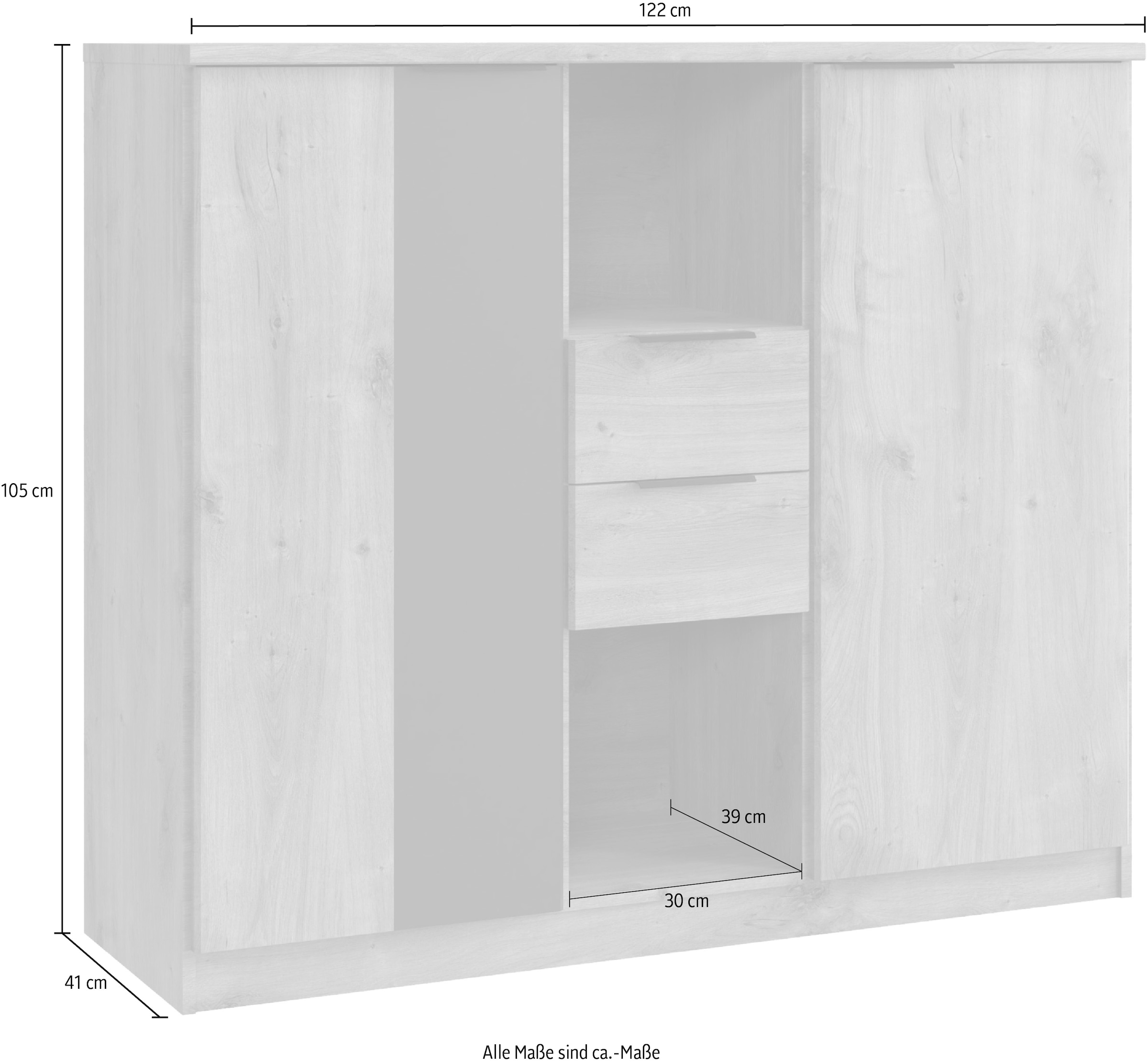 Wimex Highboard »Texel in der Breite 122cm, inkl. zwei Schubladen« Schubkastenschienen aus Metall