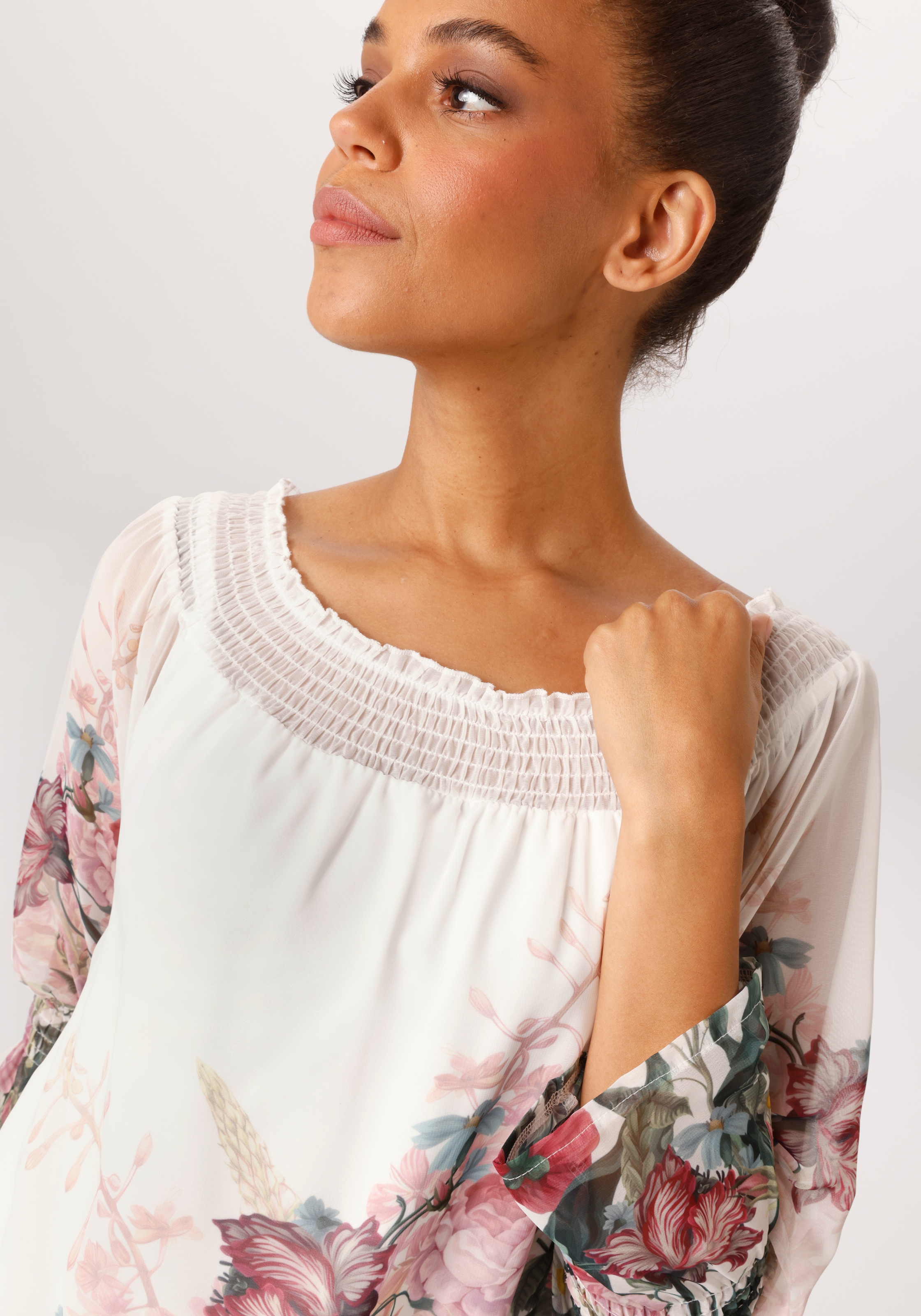 Aniston CASUAL Blouse à enfiler mit bunten Blumen kunstvoll bedruckt - NEUE KOLLEKTION